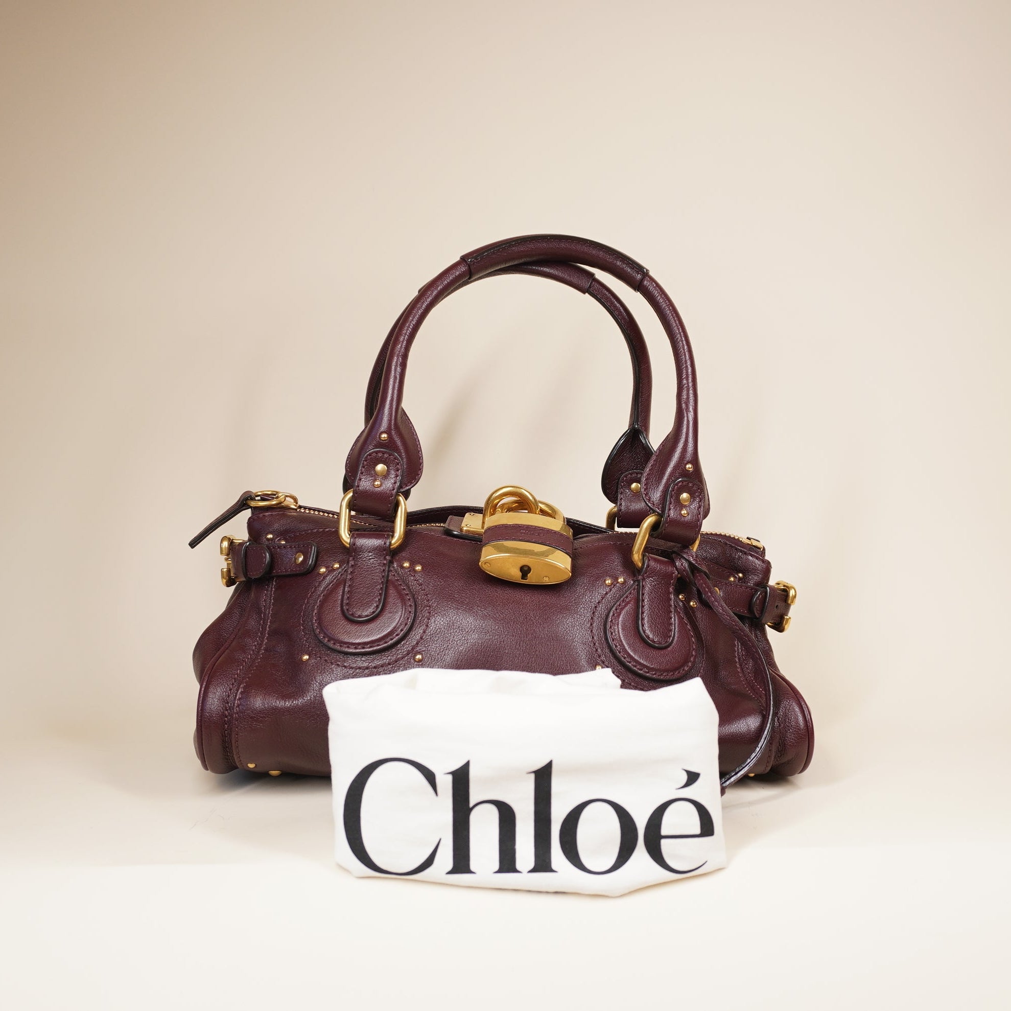 PRE-OWNED Paddington  Grain Leather Shoulder Bag Burgundy