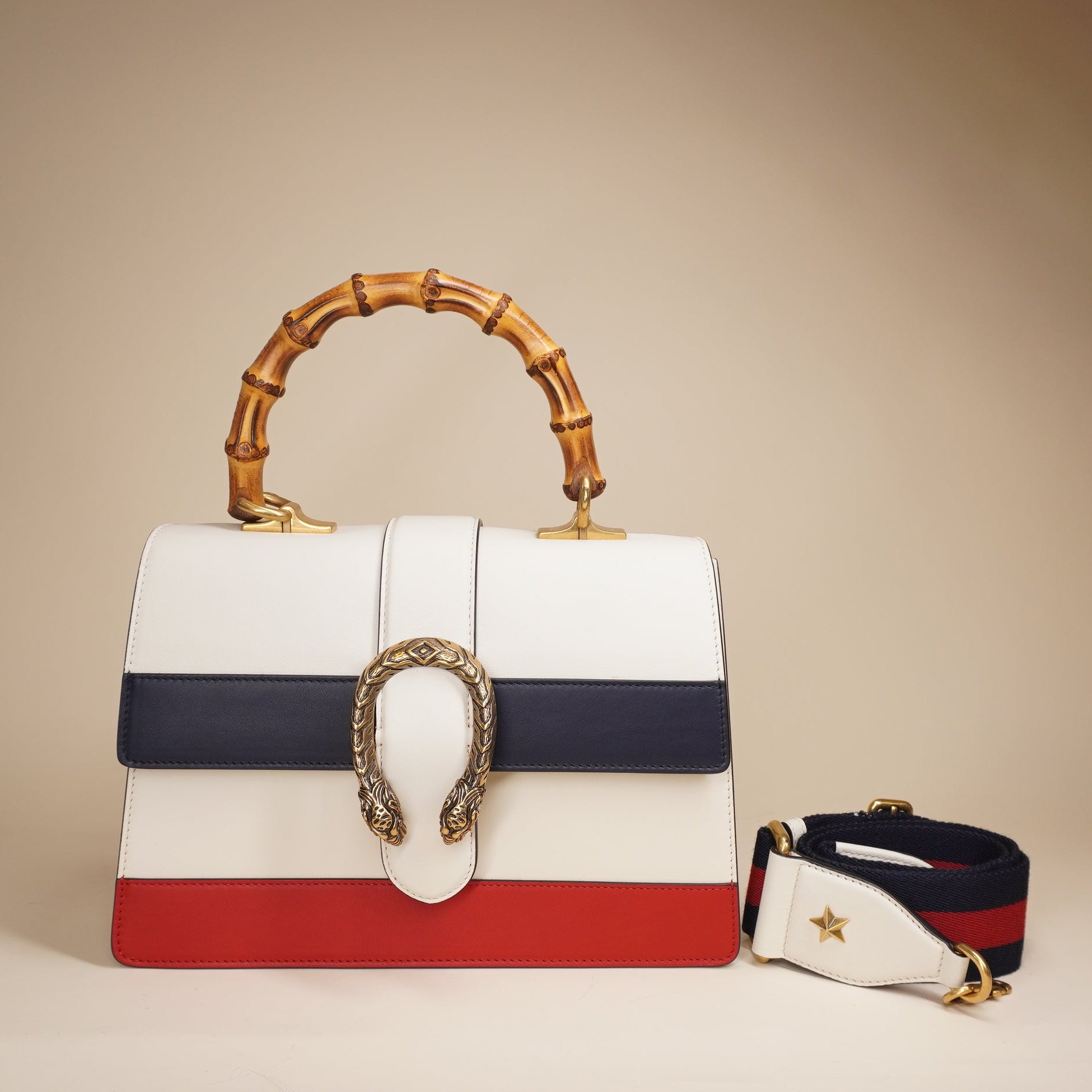 PRE-OWNED GG Calfskin Medium Dionysus Bamboo Top Handle Shoulder Bag