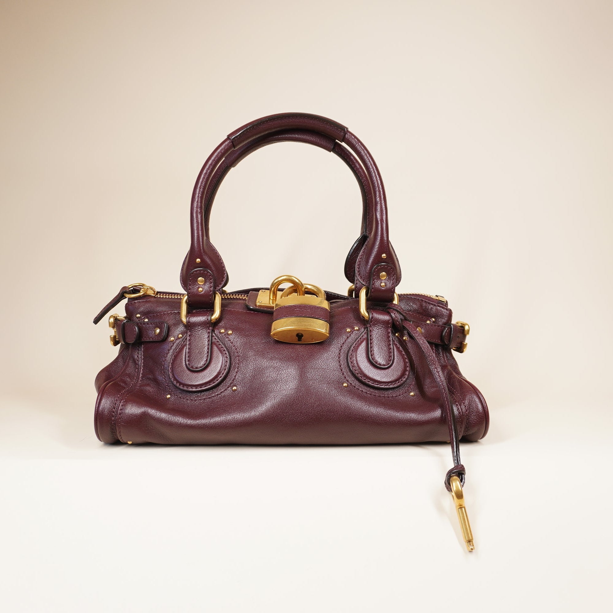 PRE-OWNED Paddington  Grain Leather Shoulder Bag Burgundy