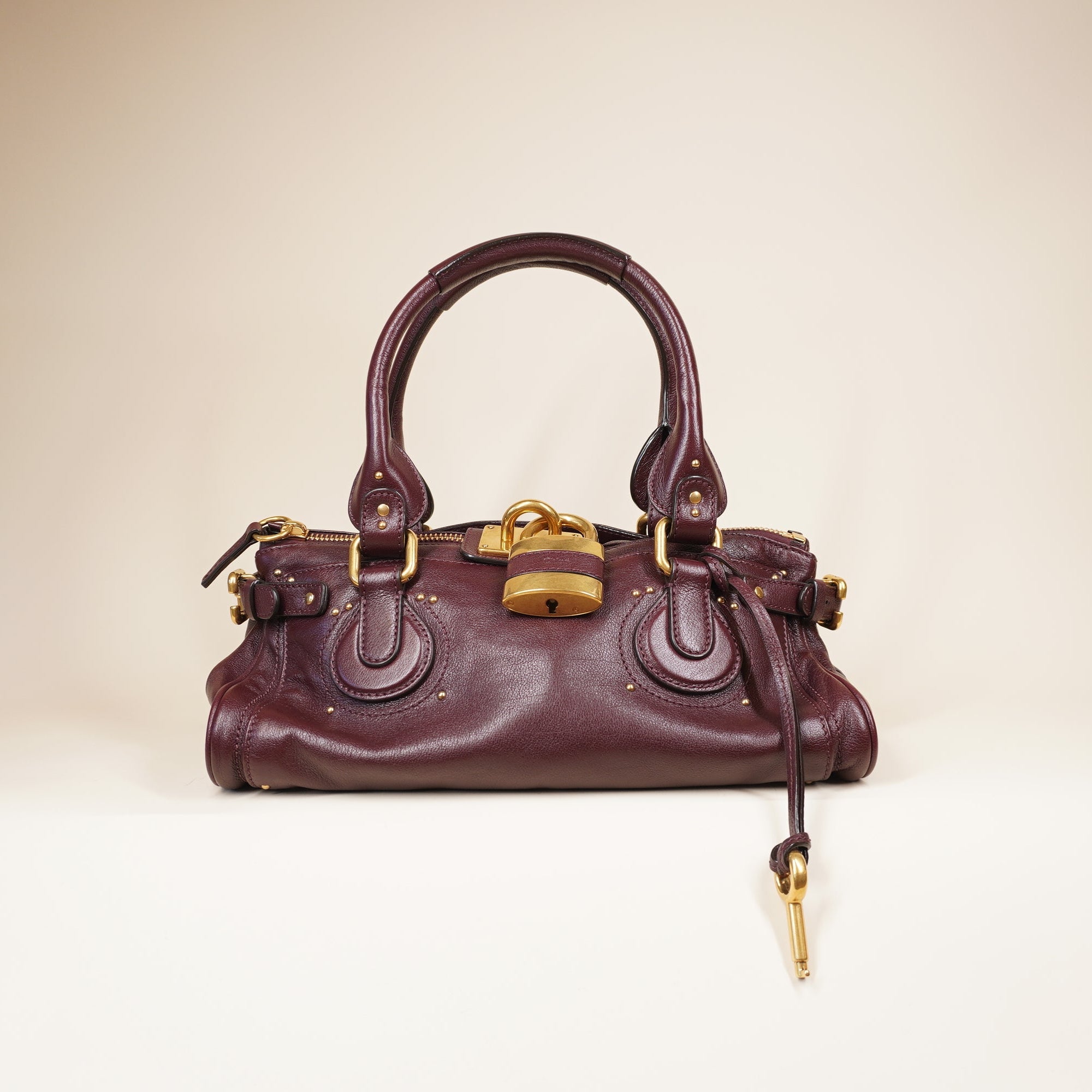 PRE-OWNED Paddington  Grain Leather Shoulder Bag Burgundy