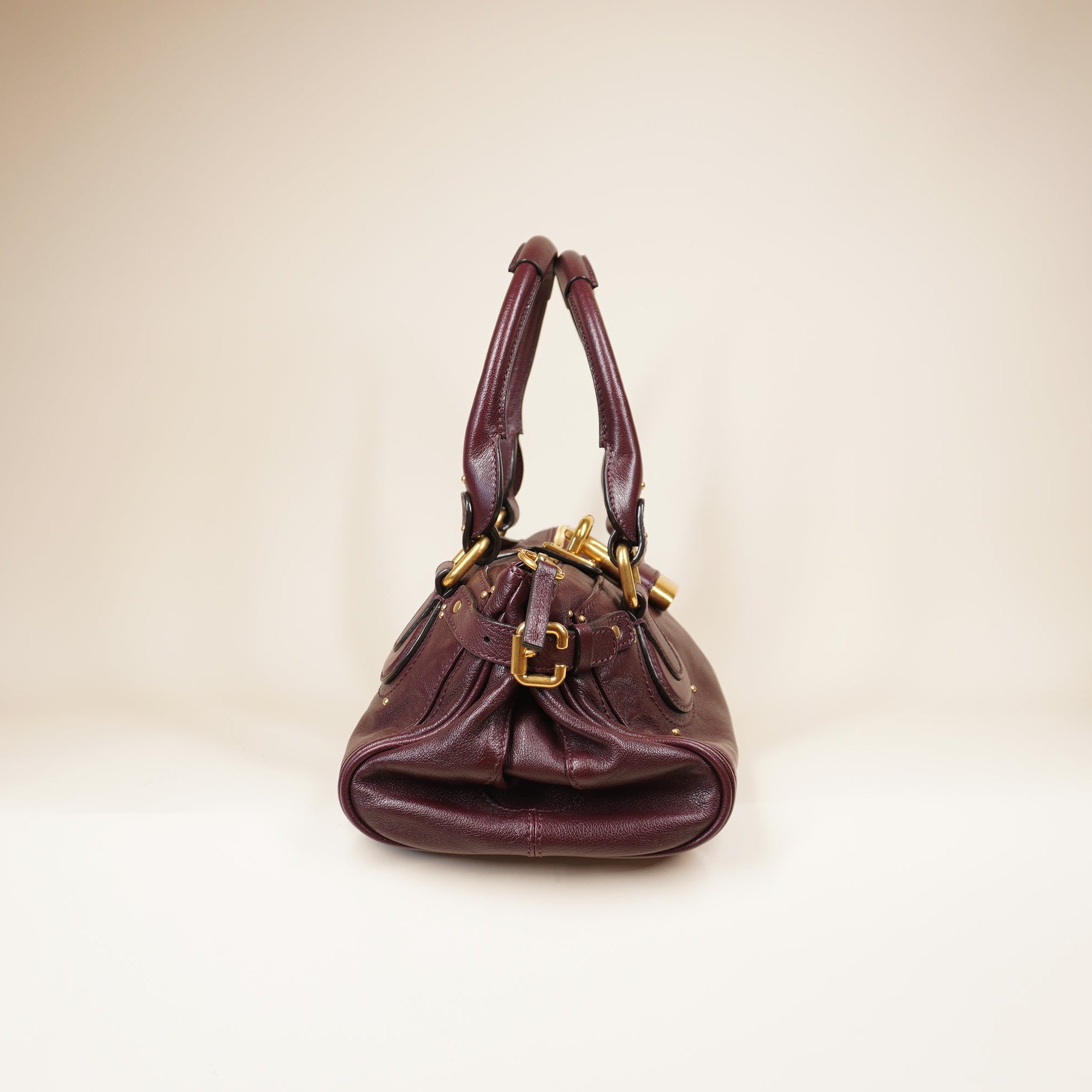 PRE-OWNED Paddington  Grain Leather Shoulder Bag Burgundy