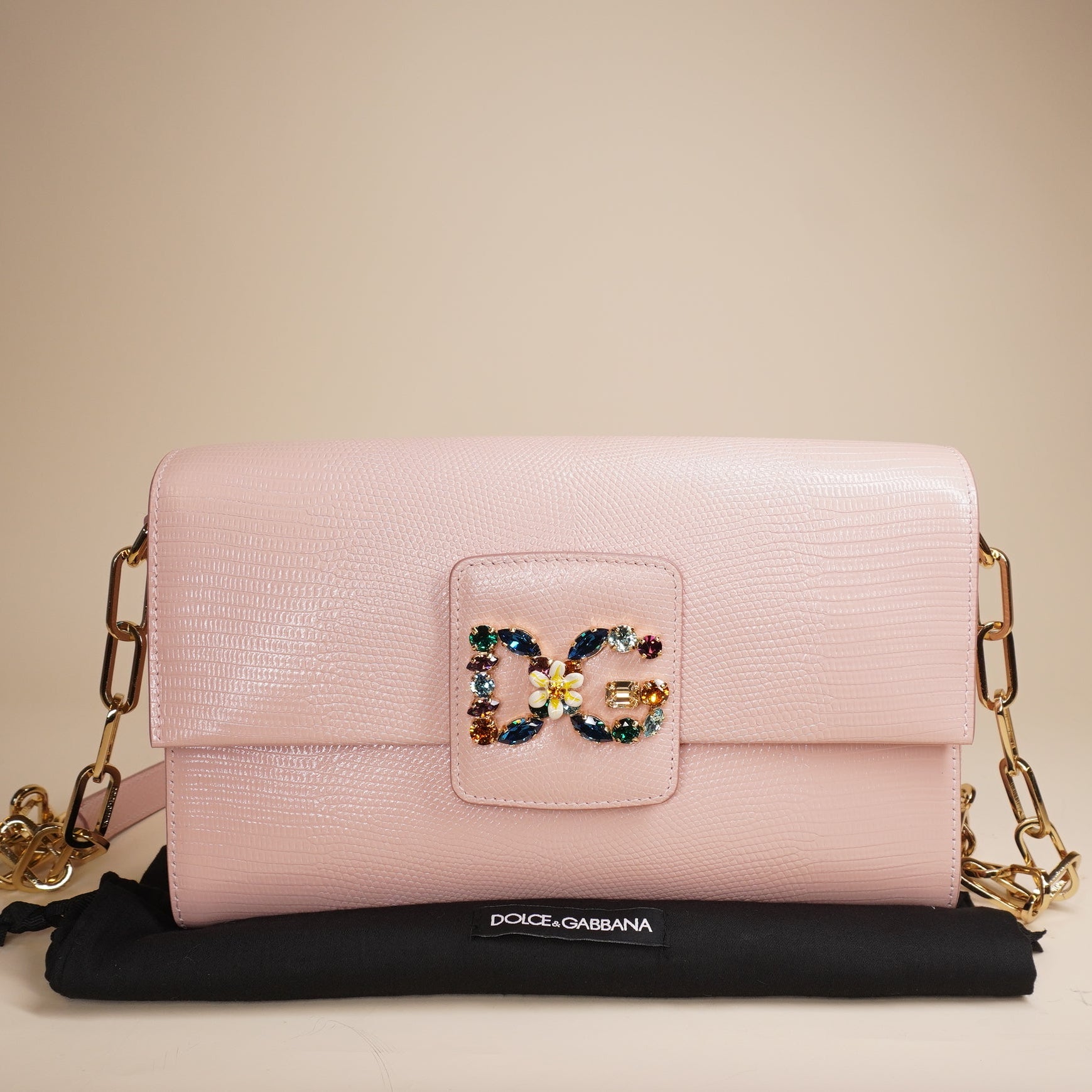 PRE-OWNED D&G Lizard Embossed Leather DG Millennials Pink Shoulder Bag