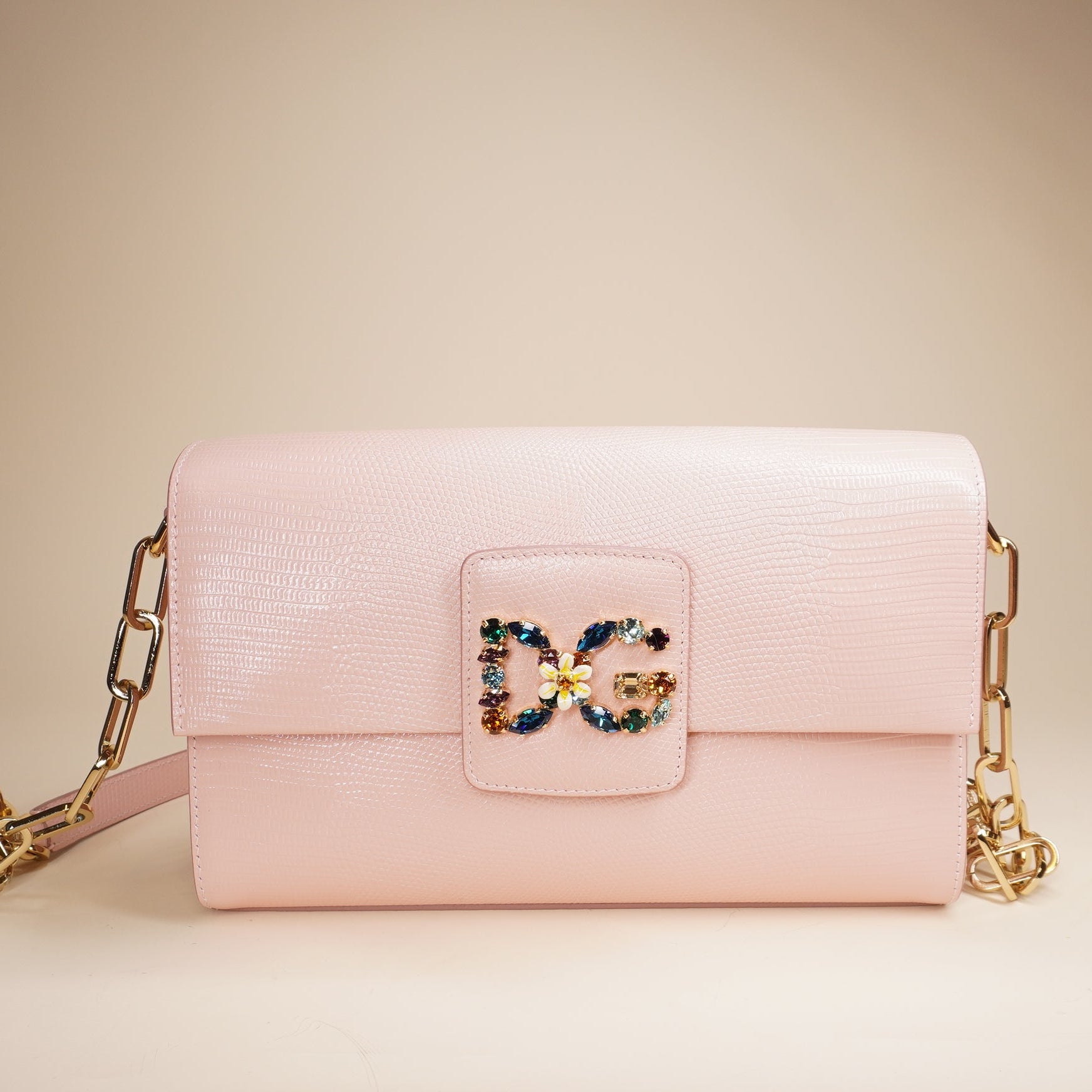 PRE-OWNED D&G Lizard Embossed Leather DG Millennials Pink Shoulder Bag