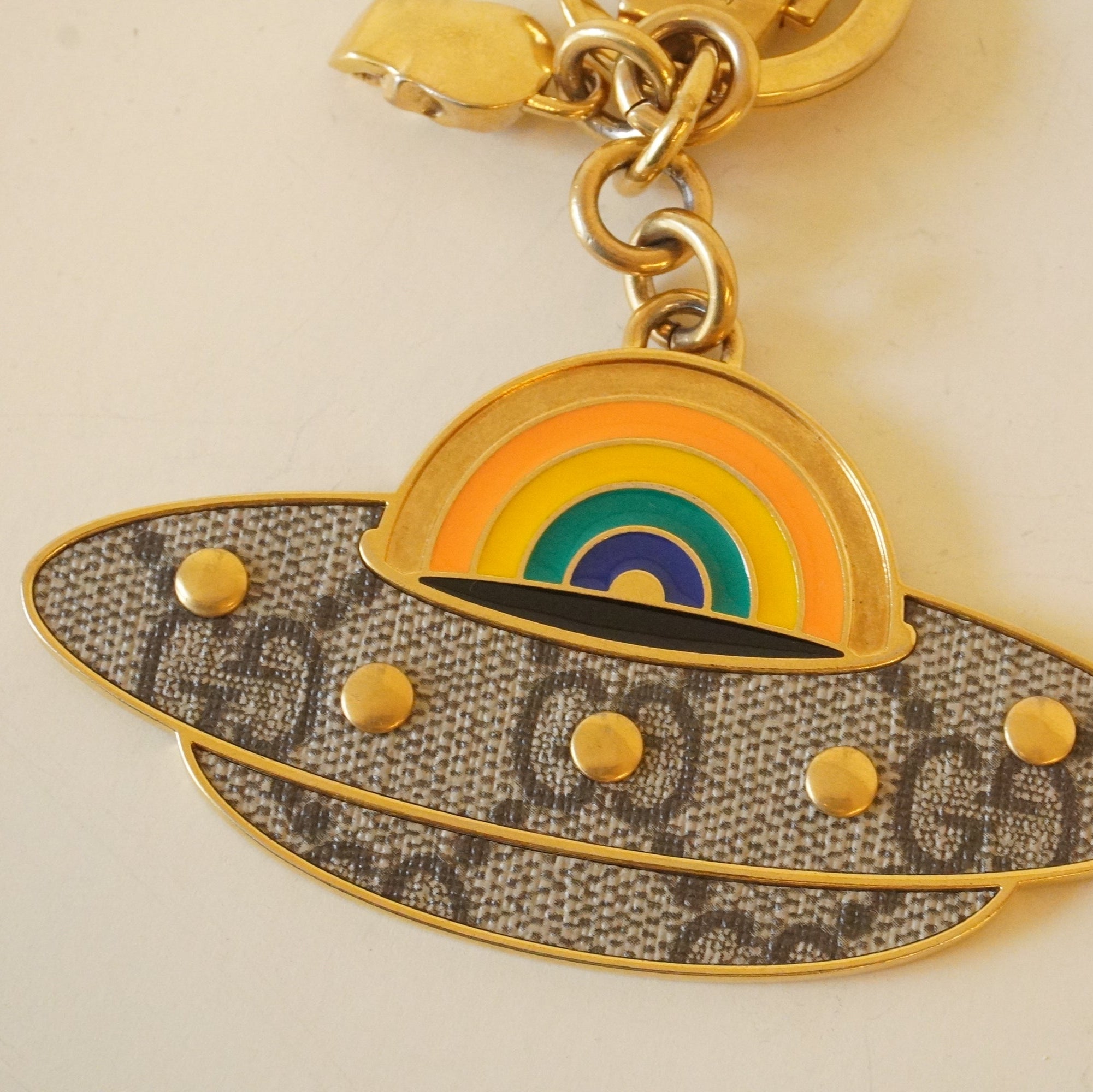 PRE-OWNED GG Supreme UFO Canvas Keychain