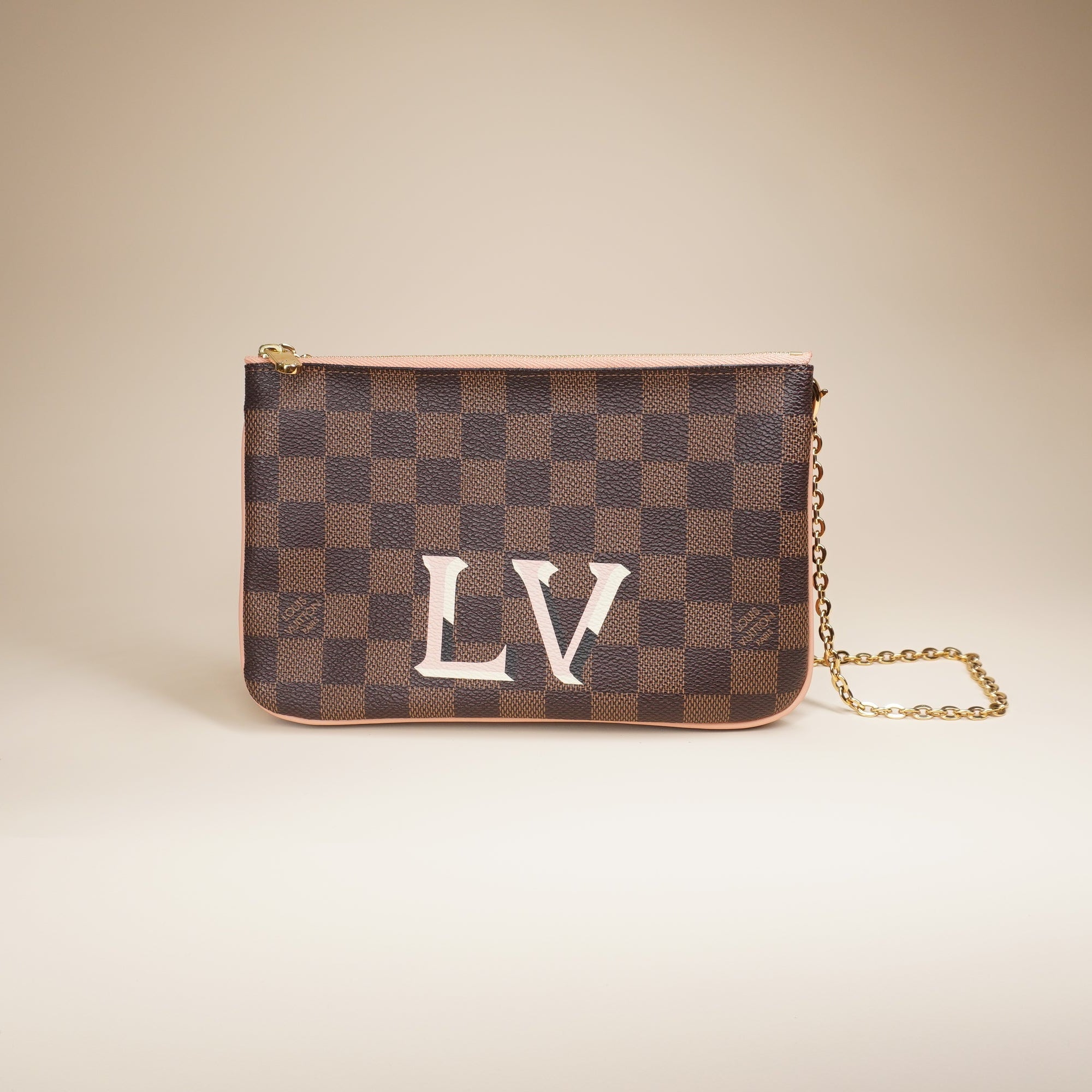 PRE-OWNED LV Double Zip Pochette Damier Clutch Shoulder Bag