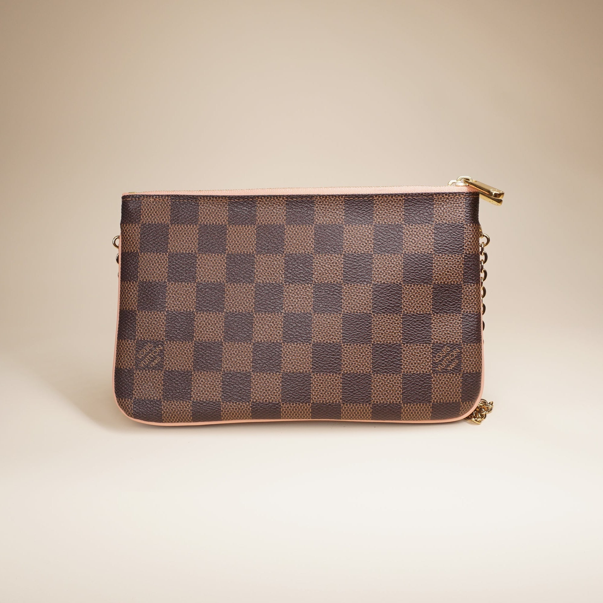 PRE-OWNED LV Double Zip Pochette Damier Clutch Shoulder Bag
