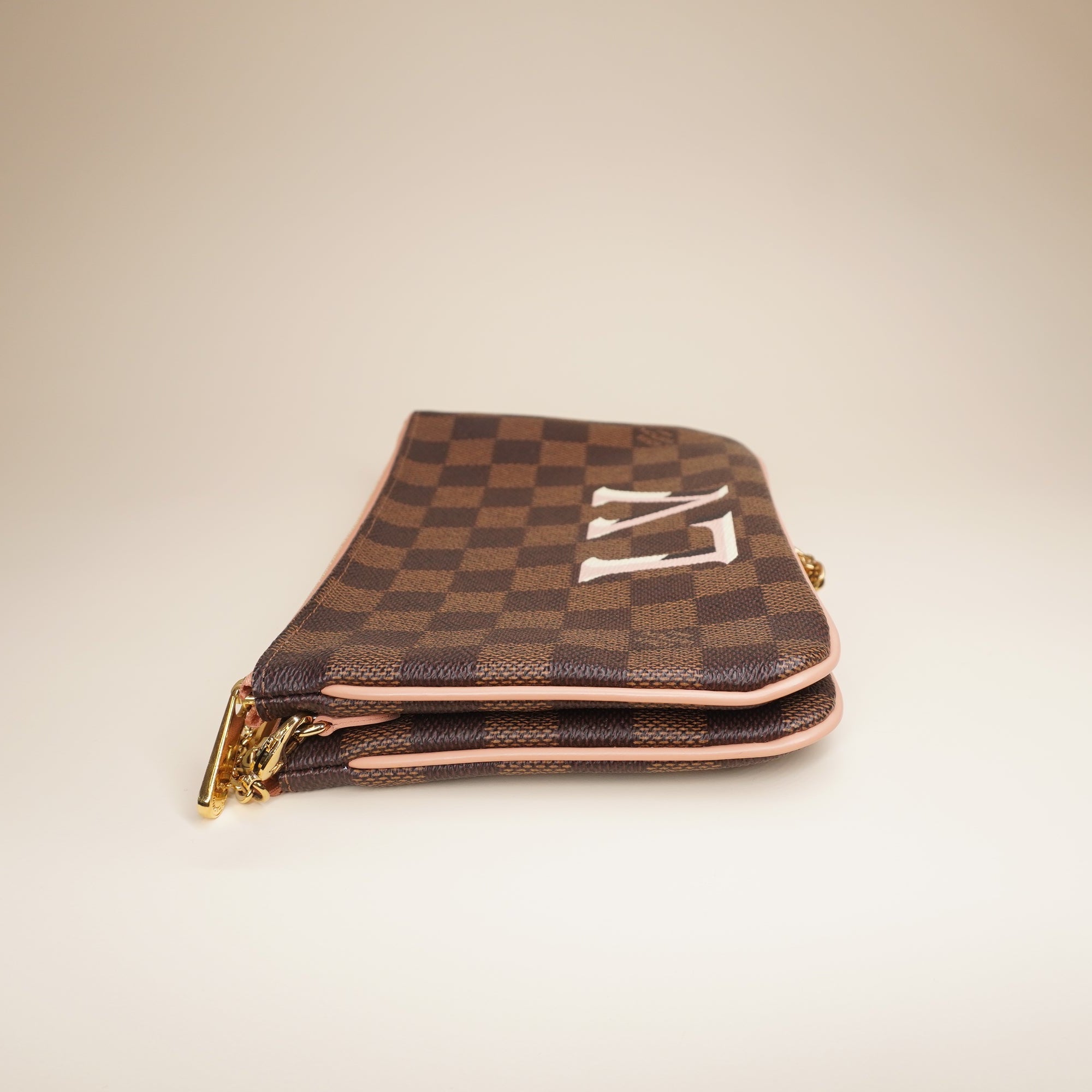 PRE-OWNED LV Double Zip Pochette Damier Clutch Shoulder Bag