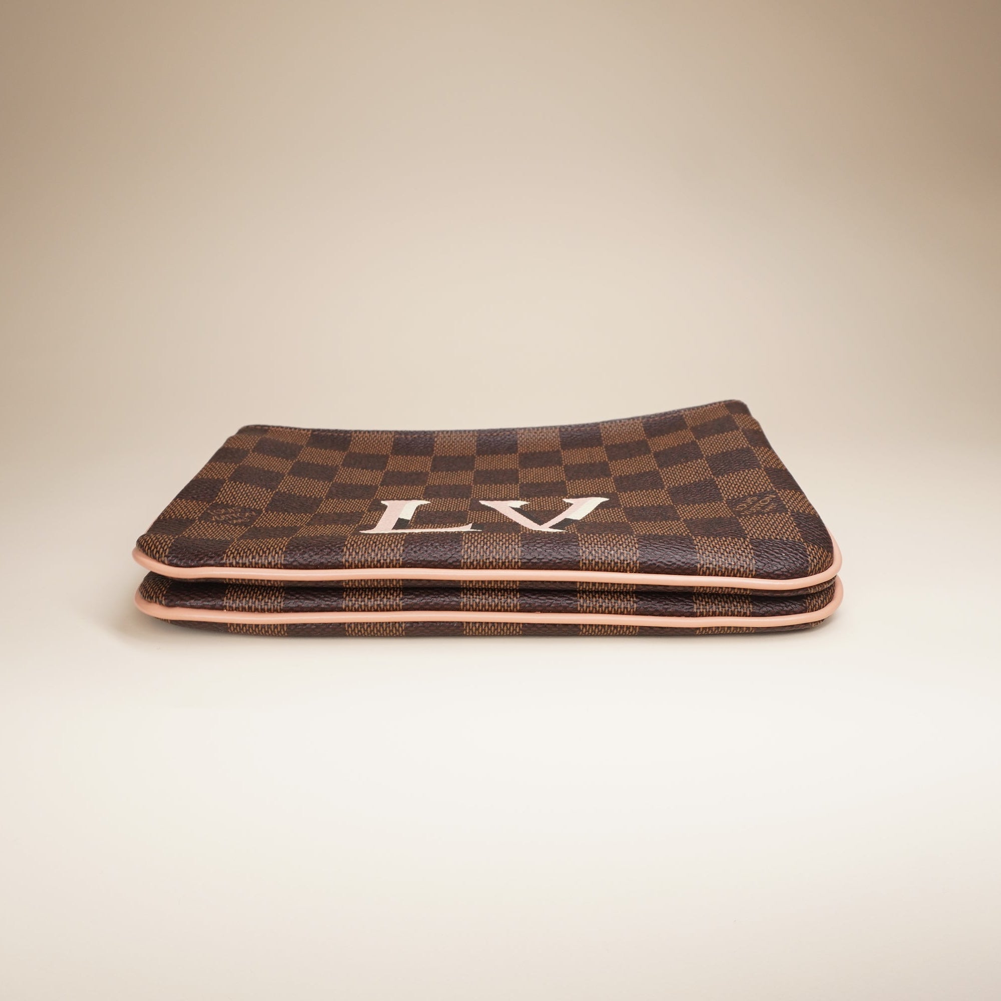 PRE-OWNED LV Double Zip Pochette Damier Clutch Shoulder Bag
