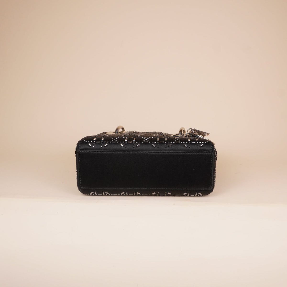 PRE-OWNED CD Satin Crystal Cannage Mini Lady Dior Black