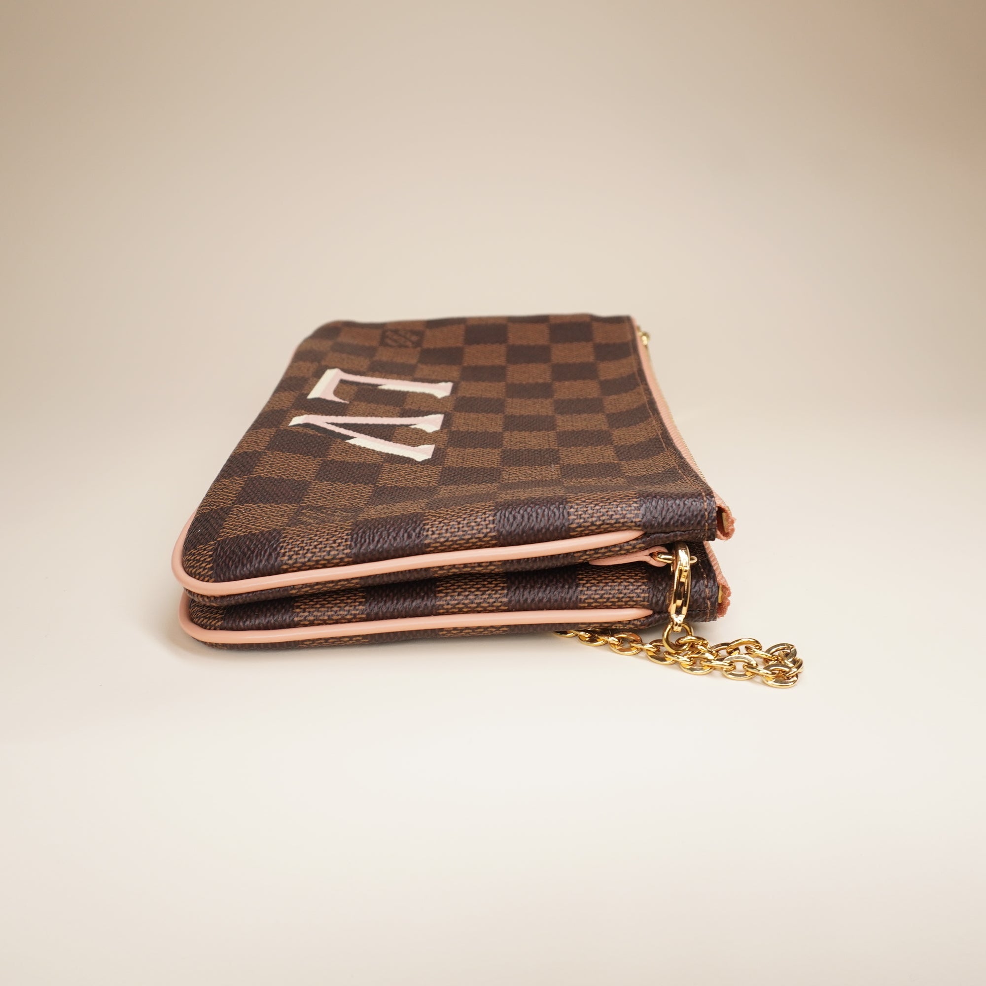 PRE-OWNED LV Double Zip Pochette Damier Clutch Shoulder Bag