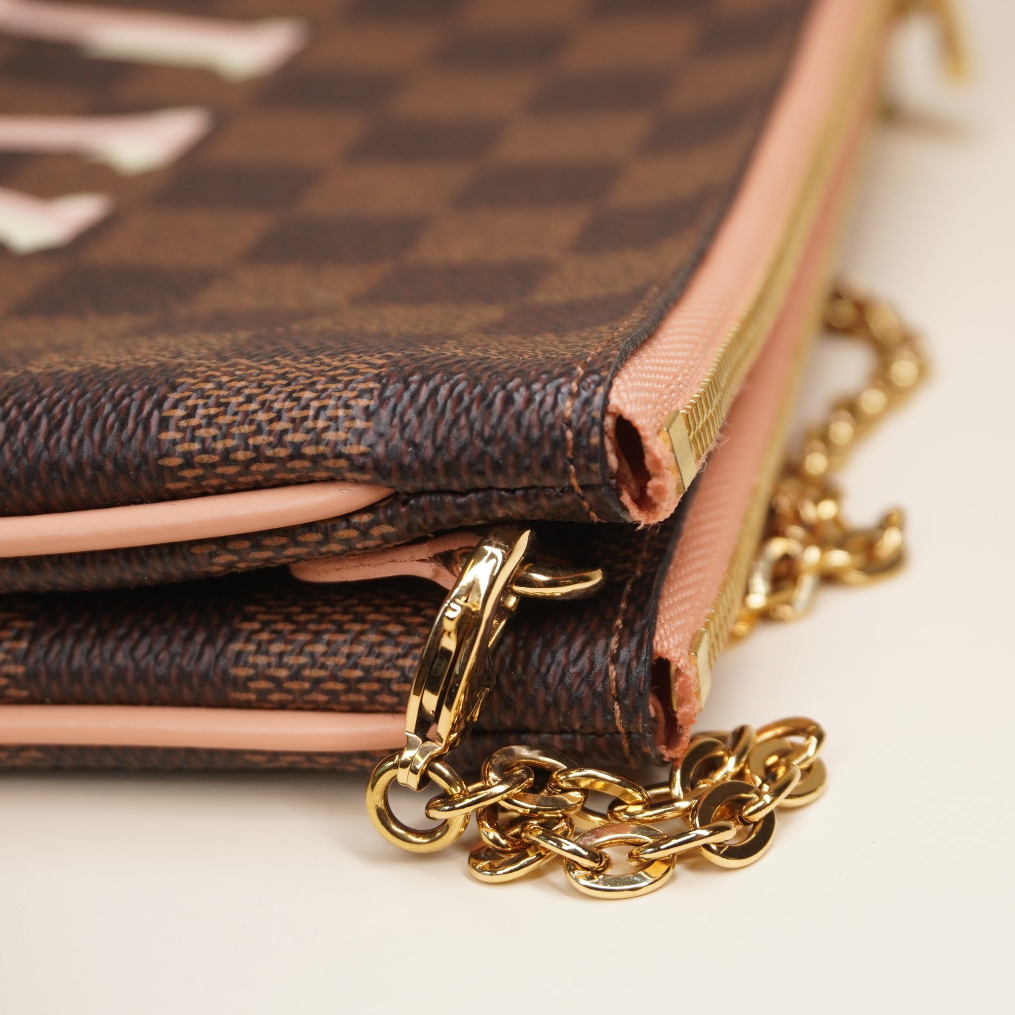 PRE-OWNED LV Double Zip Pochette Damier Clutch Shoulder Bag