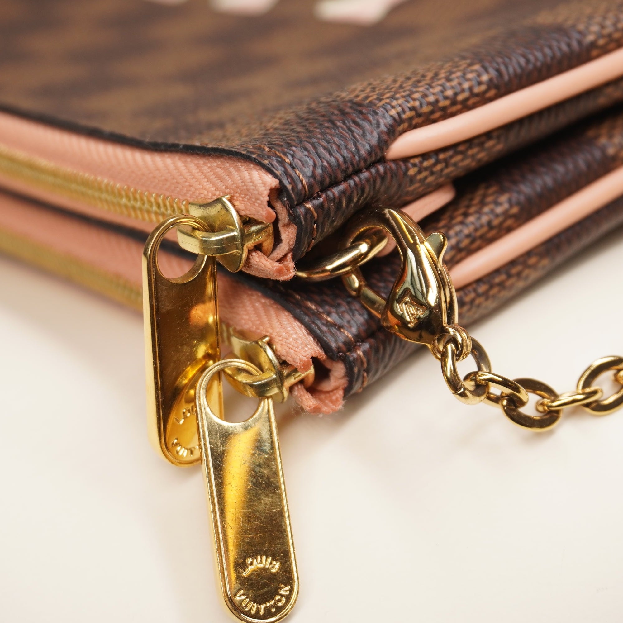 PRE-OWNED LV Double Zip Pochette Damier Clutch Shoulder Bag