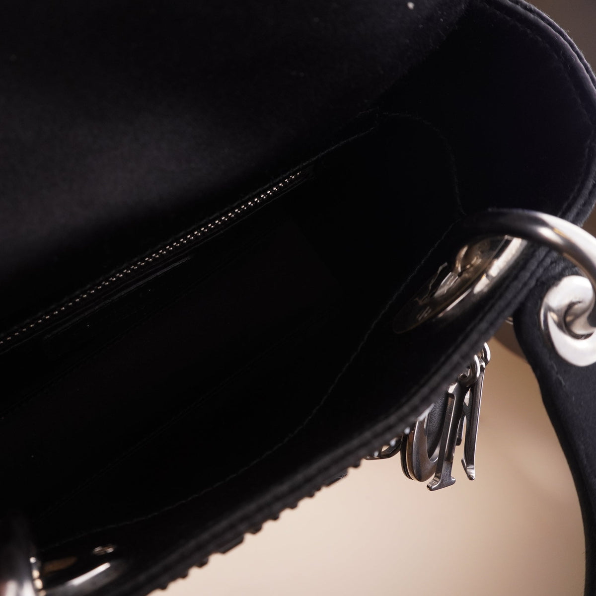 PRE-OWNED CD Satin Crystal Cannage Mini Lady Dior Black
