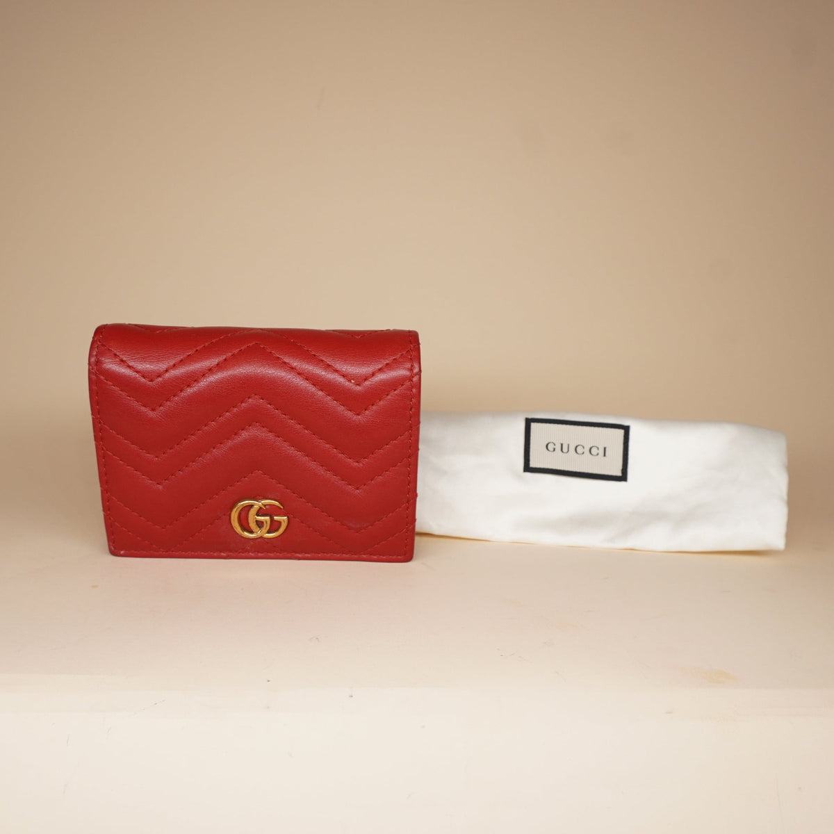 PRE-OWNED Red Marmont Double G Logo Compact Wallet