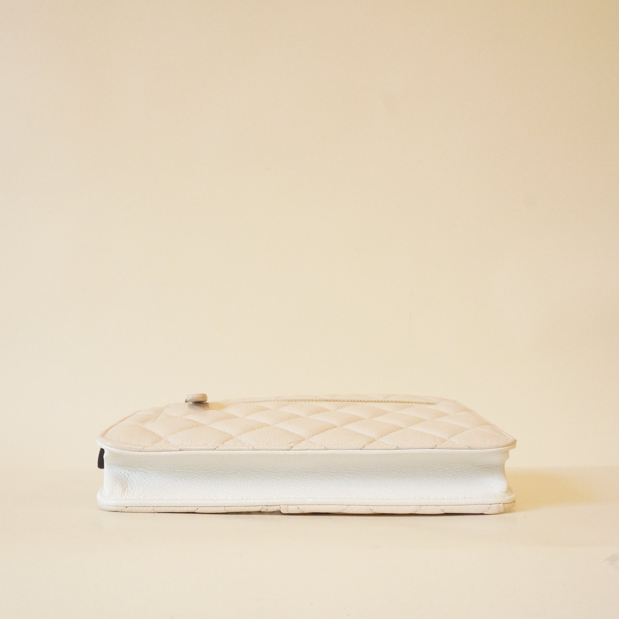 PRE-OWNED CC Tricolor Quilted Goatskin CC Multi-Pocket Wallet on Chain