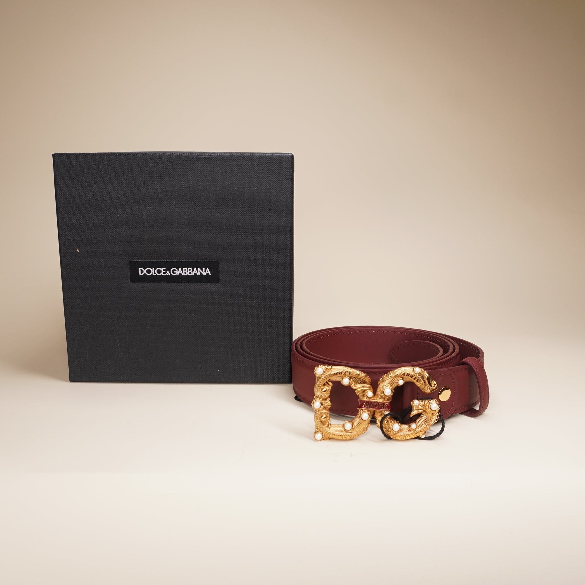PRE-OWNED D&G Embellished Leather Burgundy Belt 106