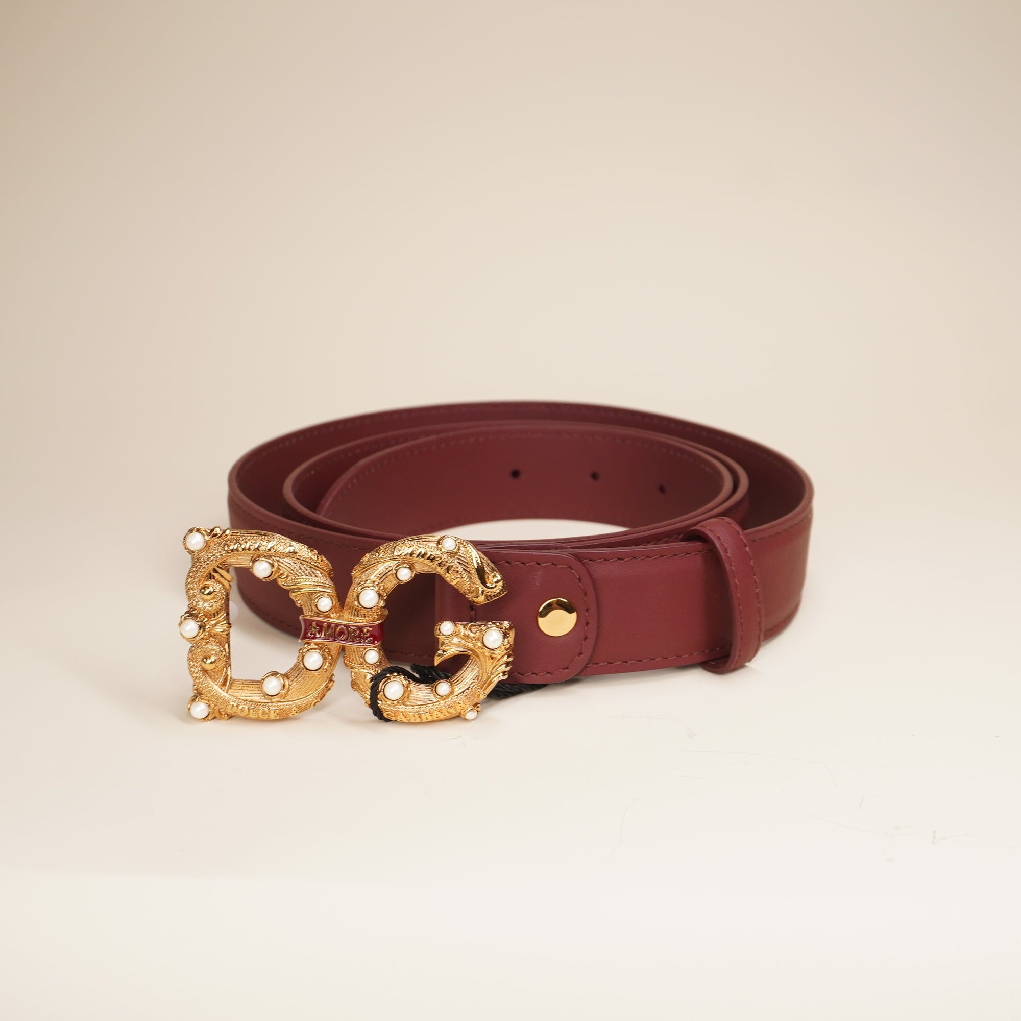 PRE-OWNED D&G Embellished Leather Burgundy Belt 106