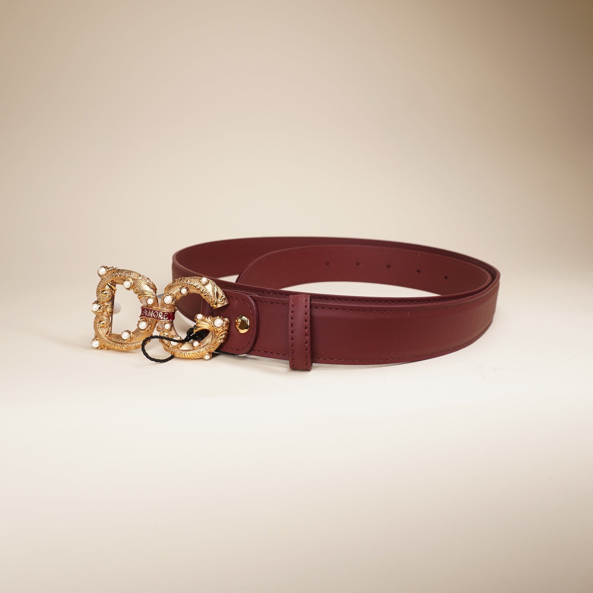 PRE-OWNED D&G Embellished Leather Burgundy Belt 106