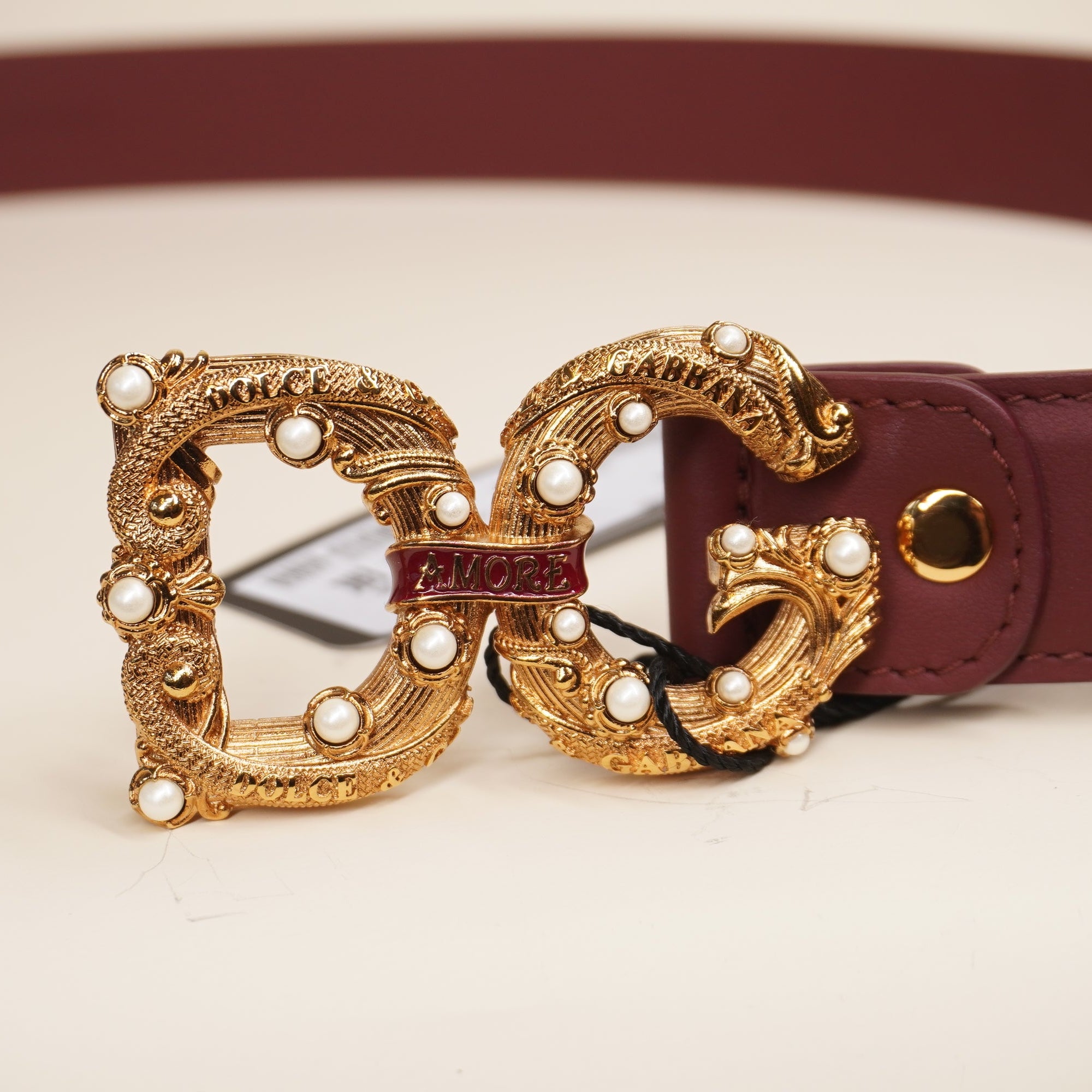 PRE-OWNED D&G Embellished Leather Burgundy Belt 106