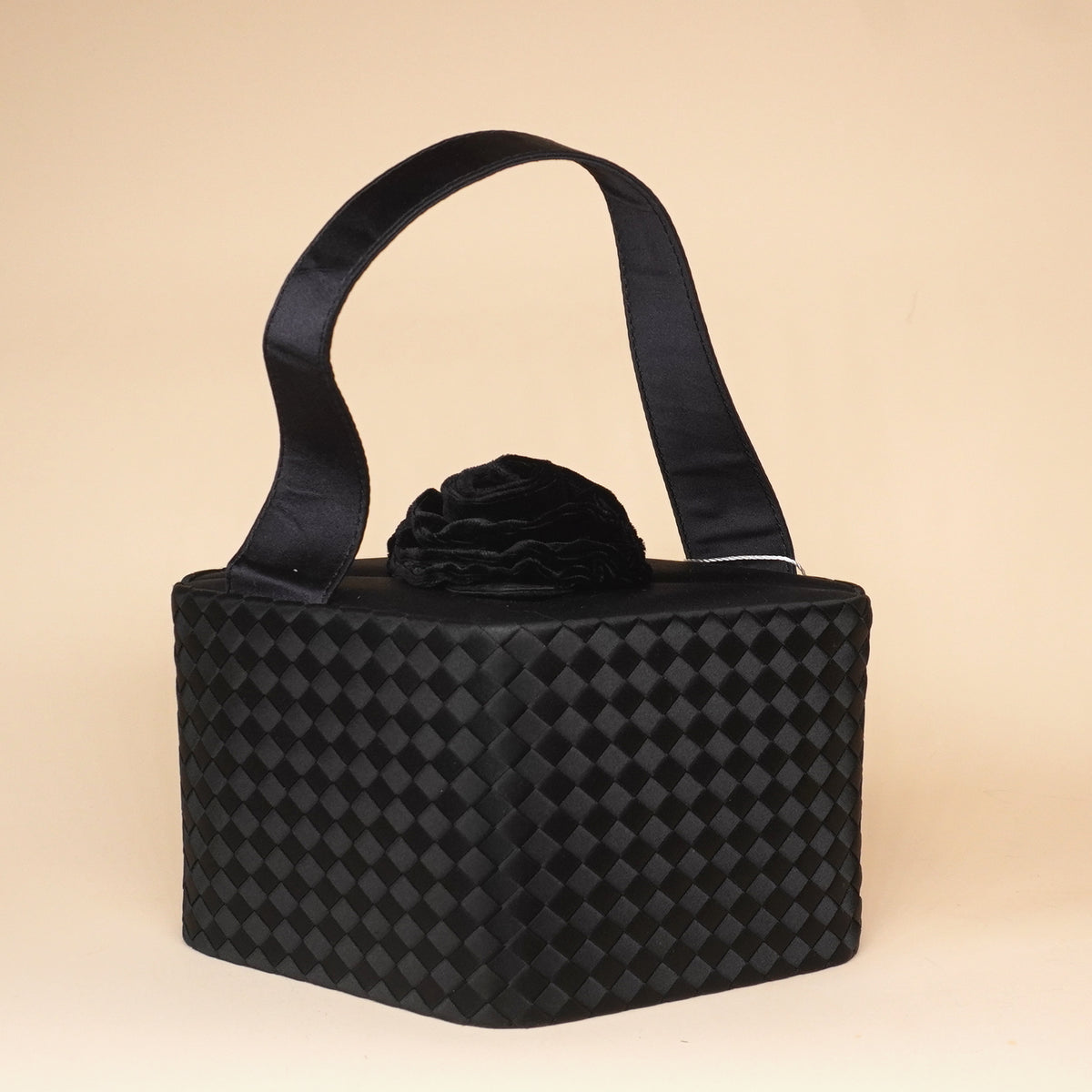 PRE-OWNED BV Vintage Black Satin Flower Top Handle Bag