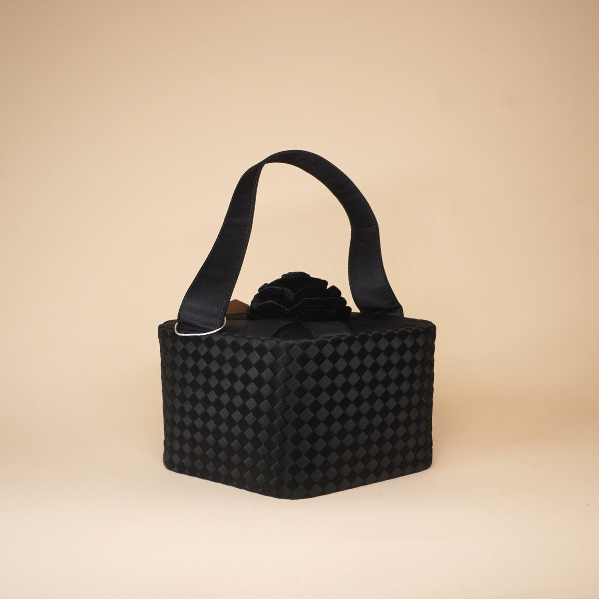 PRE-OWNED BV Vintage Black Satin Flower Top Handle Bag
