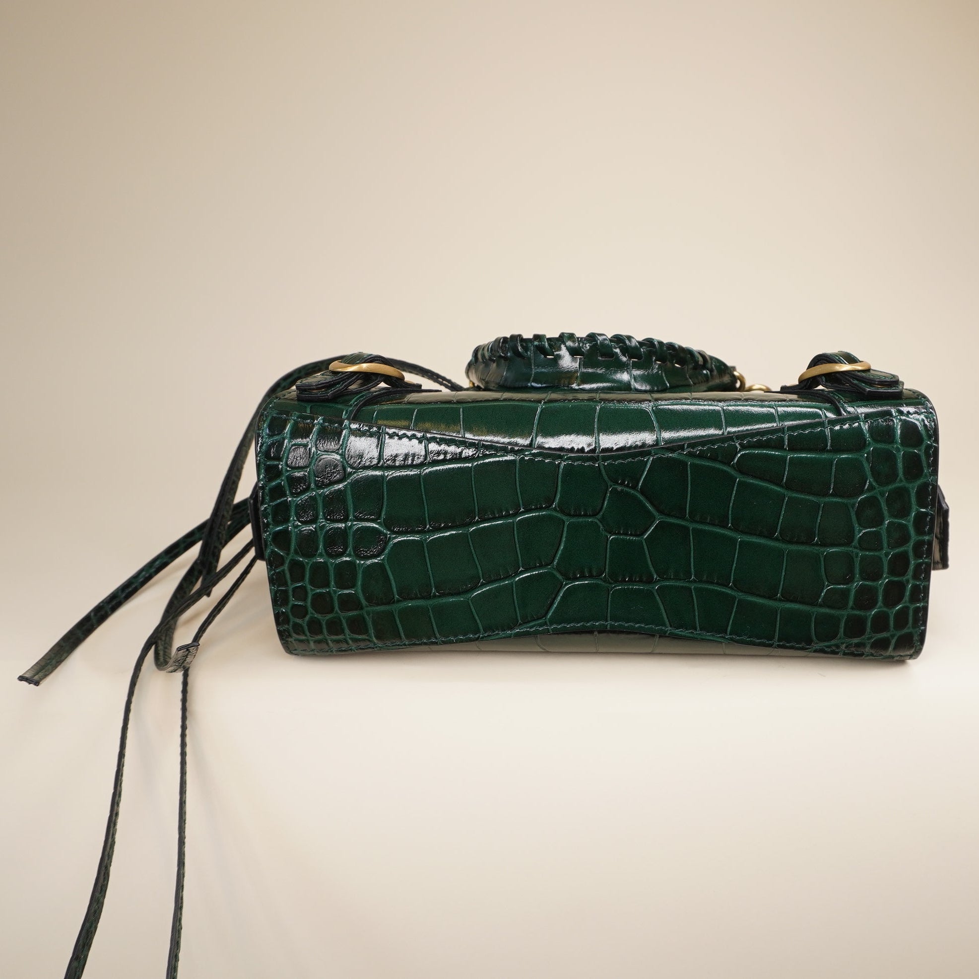 PRE-OWNED Green Croc Embossed Leather Mini Neo Classic City Tote