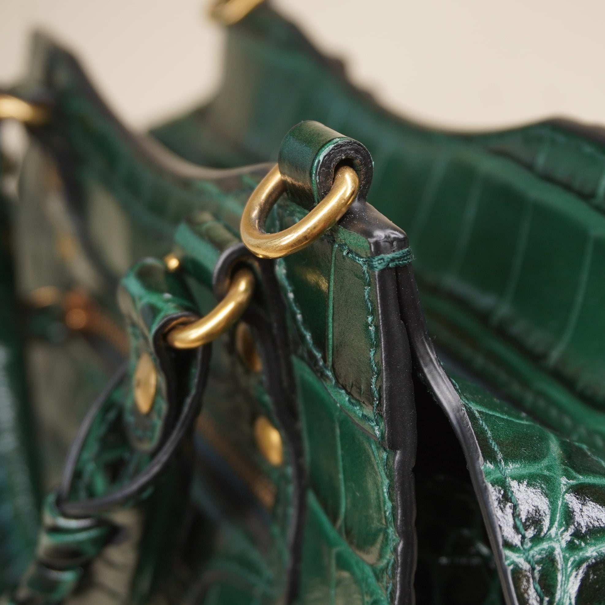 PRE-OWNED Green Croc Embossed Leather Mini Neo Classic City Tote