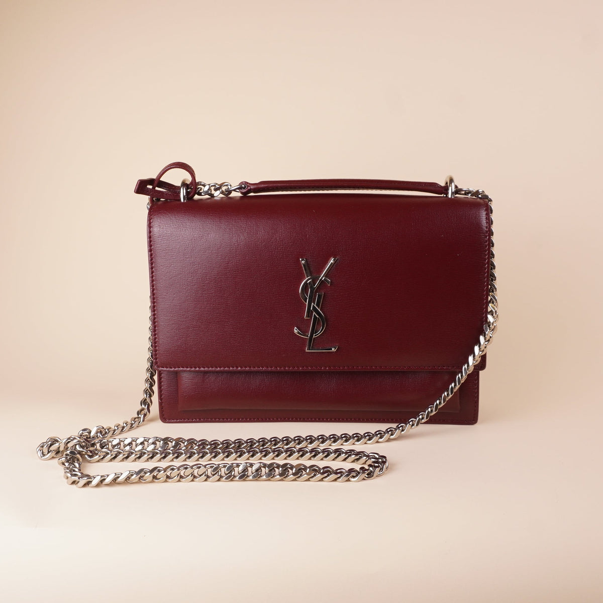 PRE-OWNED YSL Burgundy Calfskin Sunset Medium Crossbody Bag