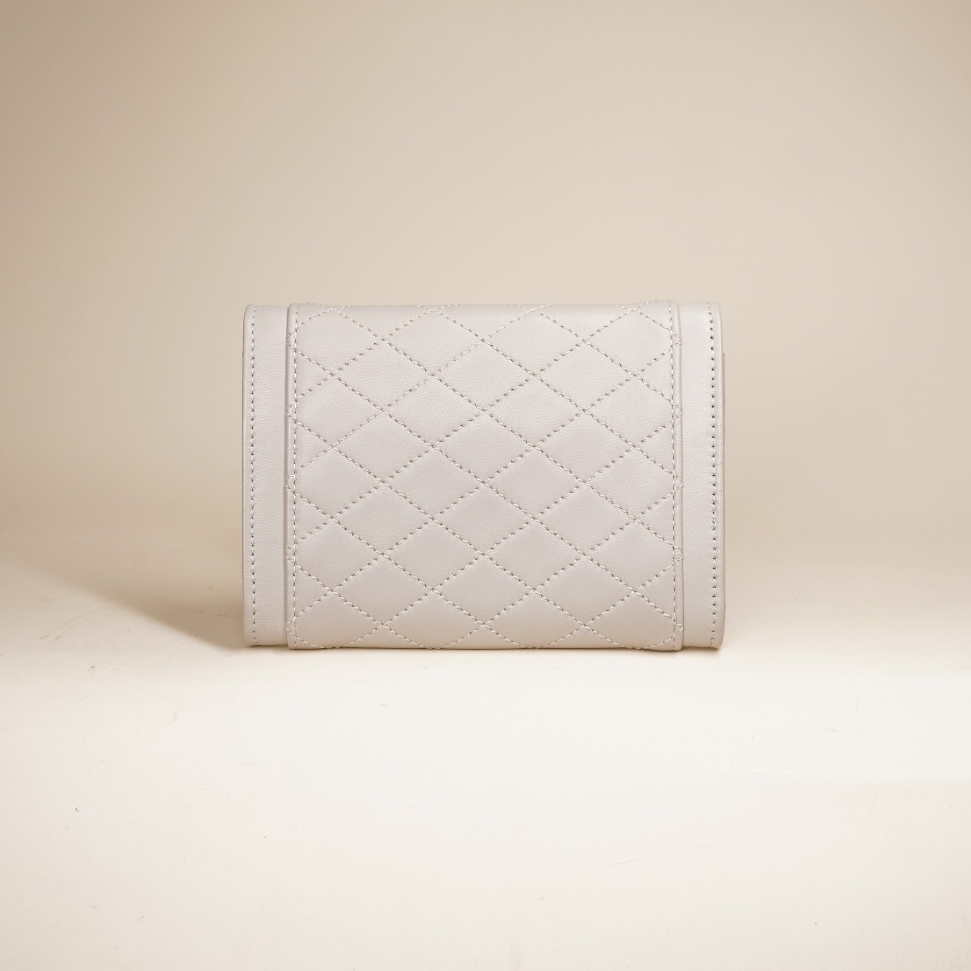 PRE-OWNED Cream Quilted Leather Gaby Compact Card Case Wallet