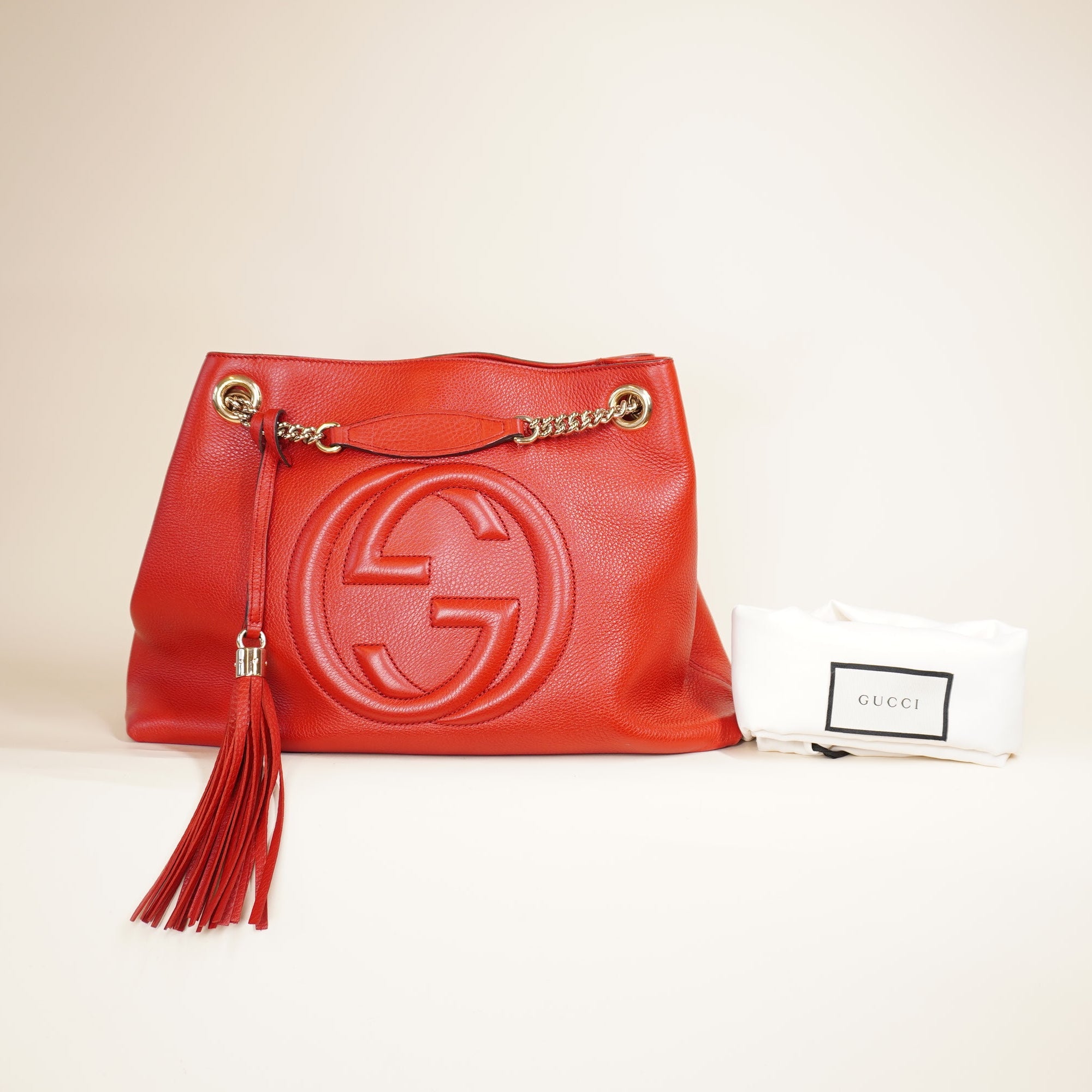 PRE-OWNED GG Cellarius Calfskin Medium Soho Chain Shoulder Bag Red