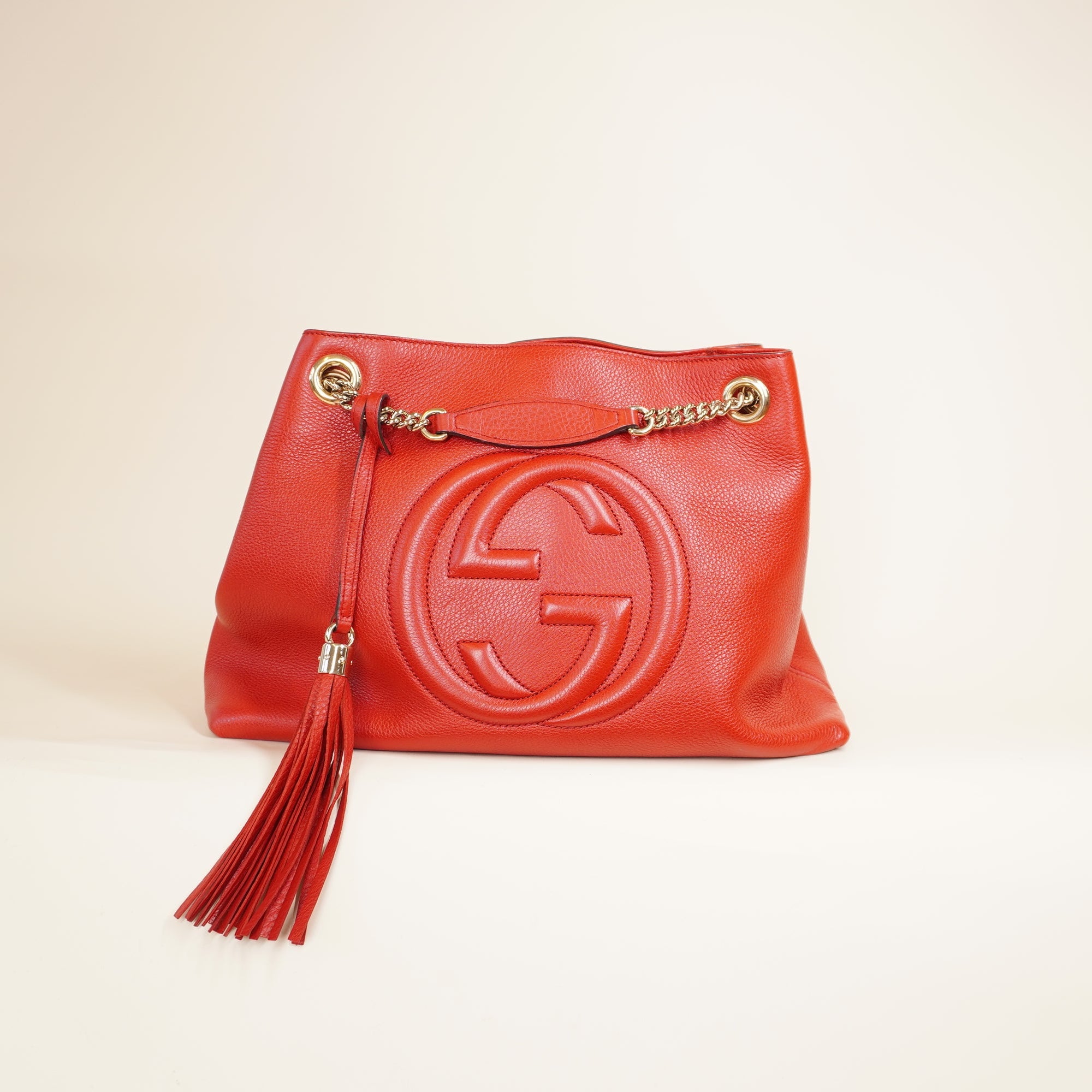 PRE-OWNED GG Cellarius Calfskin Medium Soho Chain Shoulder Bag Red