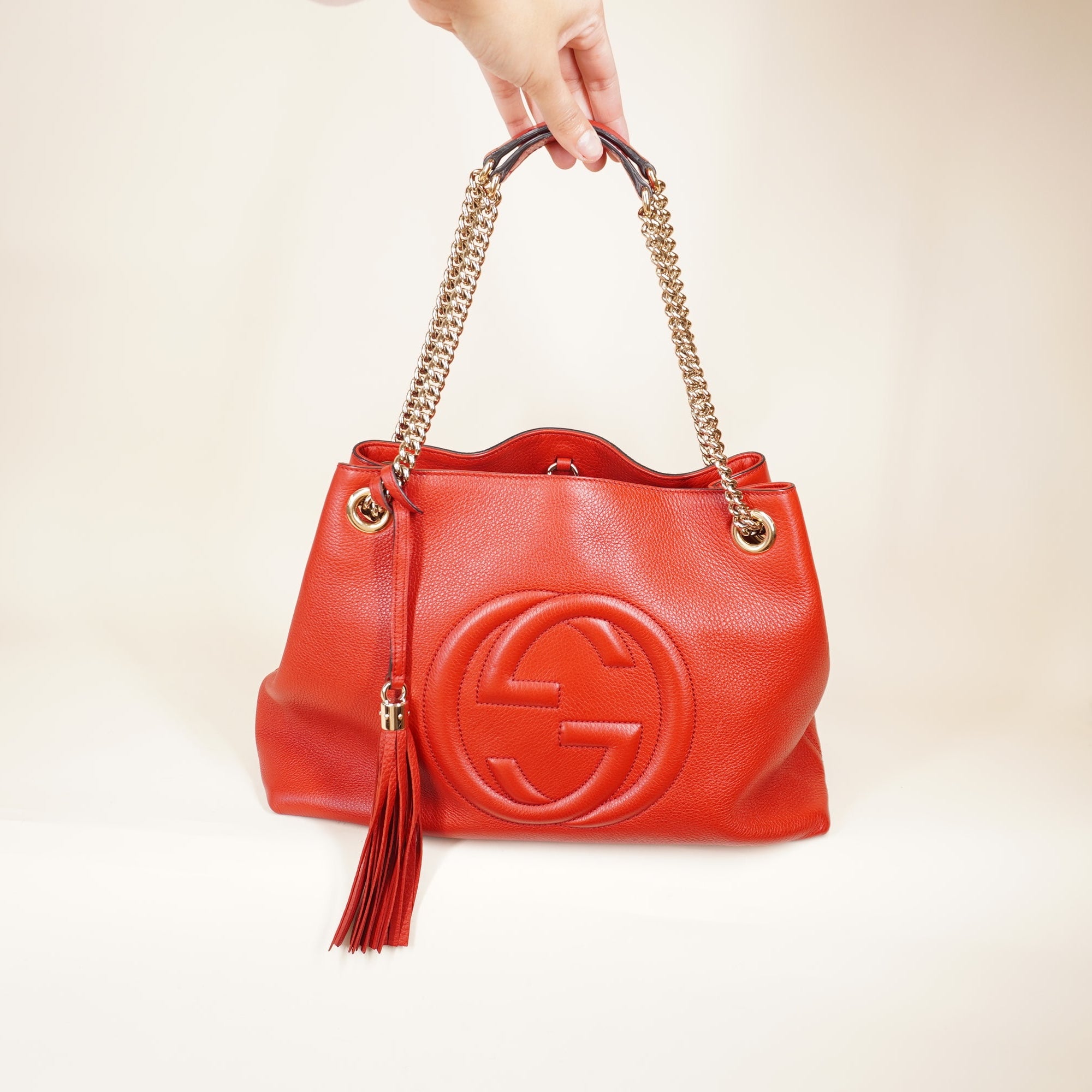 PRE-OWNED GG Cellarius Calfskin Medium Soho Chain Shoulder Bag Red