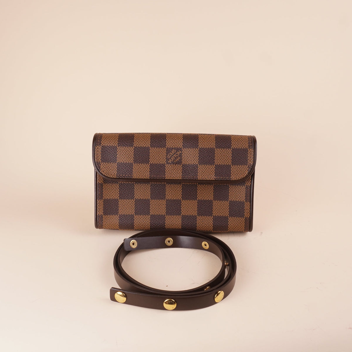 PRE-OWNED LV Damier Ebene Pochette Florentine XS Shoulder Bag