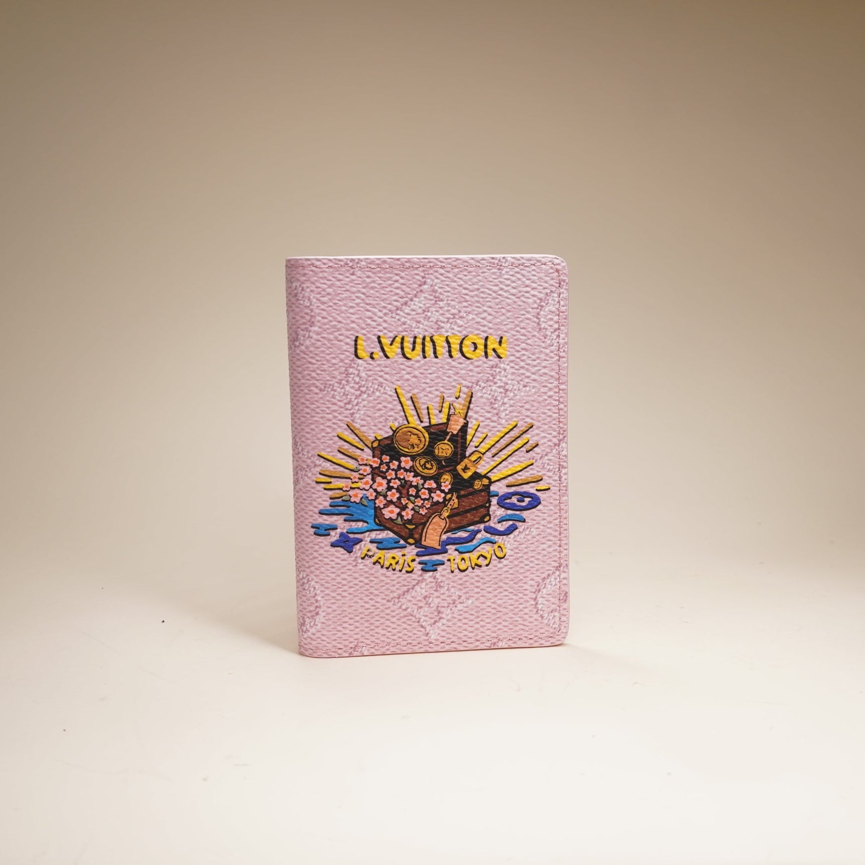 PRE-OWNED LV Pink Monogram Canvas Paris Tokyo Souvenir Pocket Organizer NM Wallet