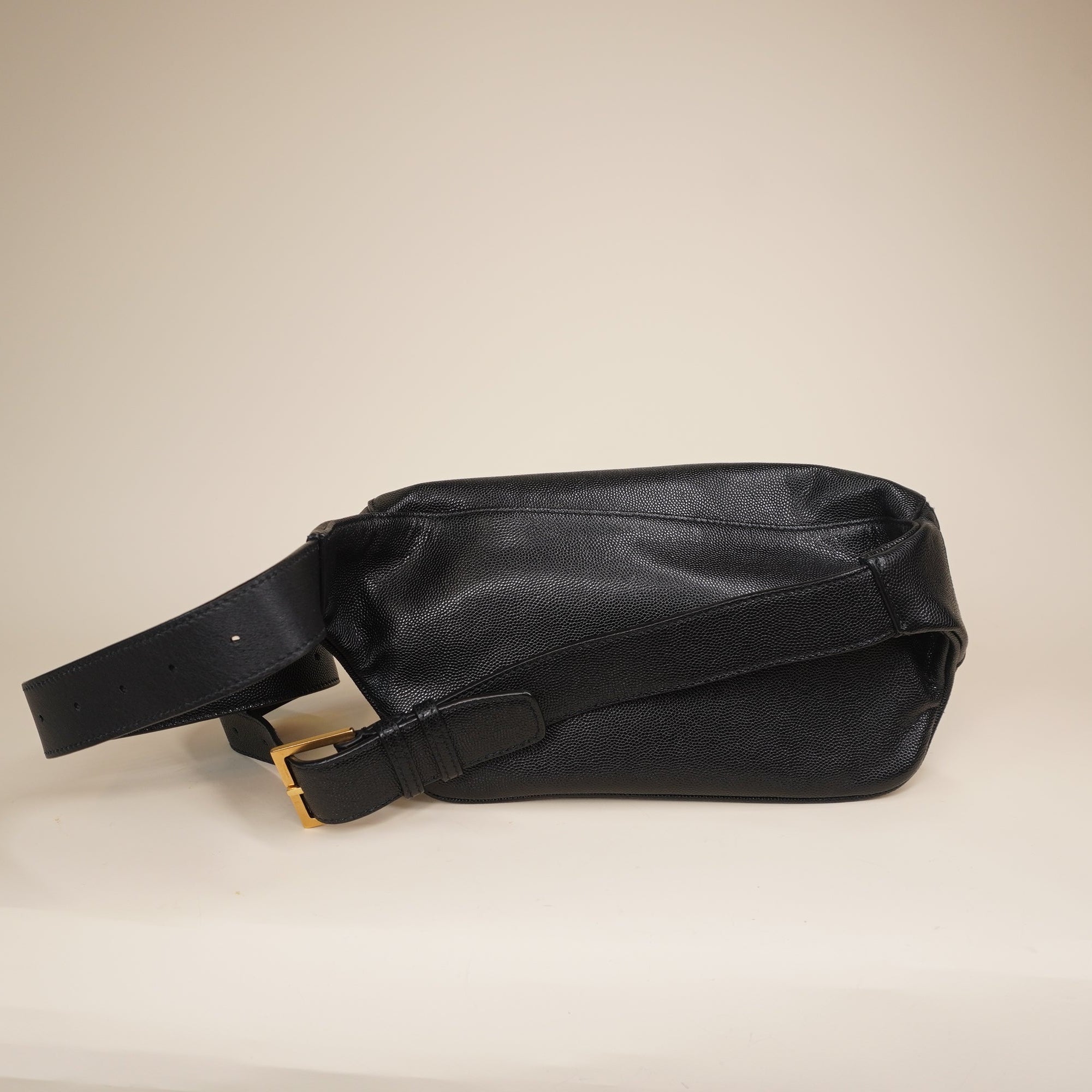 PRE-OWNED YSL Grain De Poudre Monogram Belt Bag Black