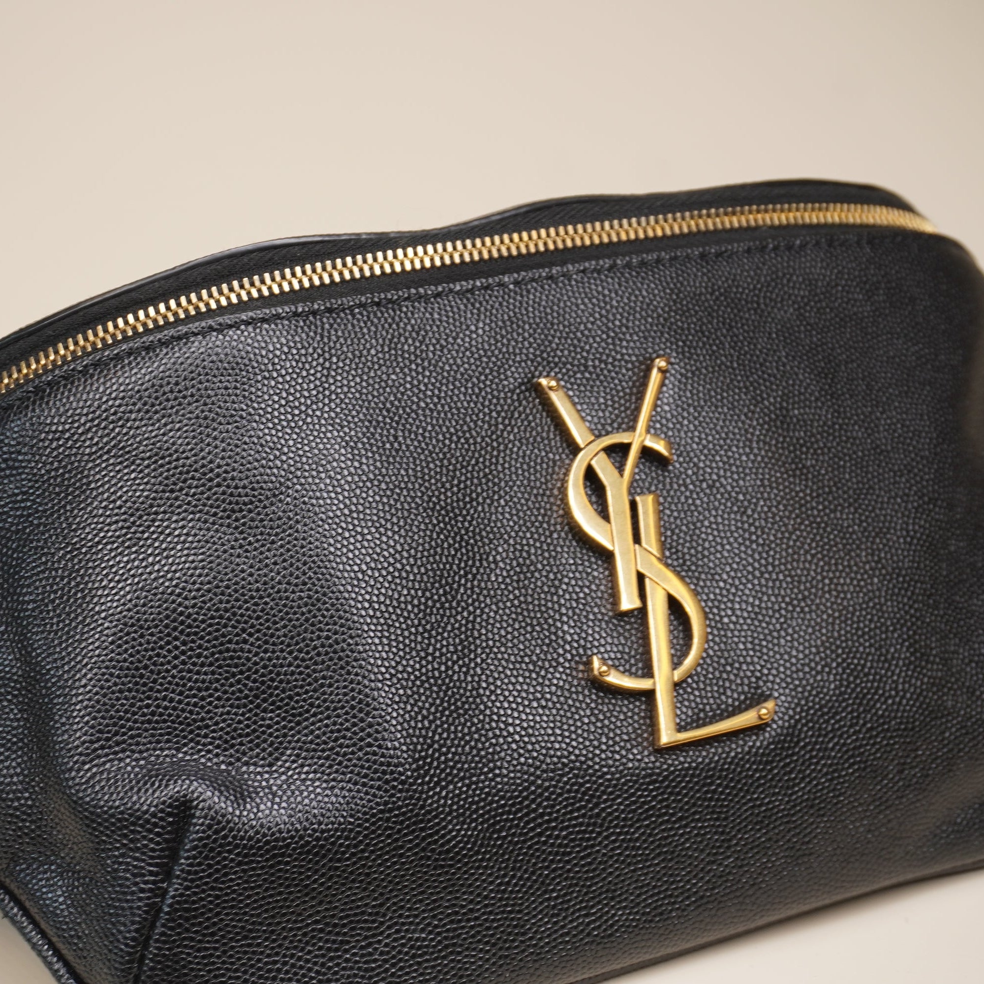 PRE-OWNED YSL Grain De Poudre Monogram Belt Bag Black