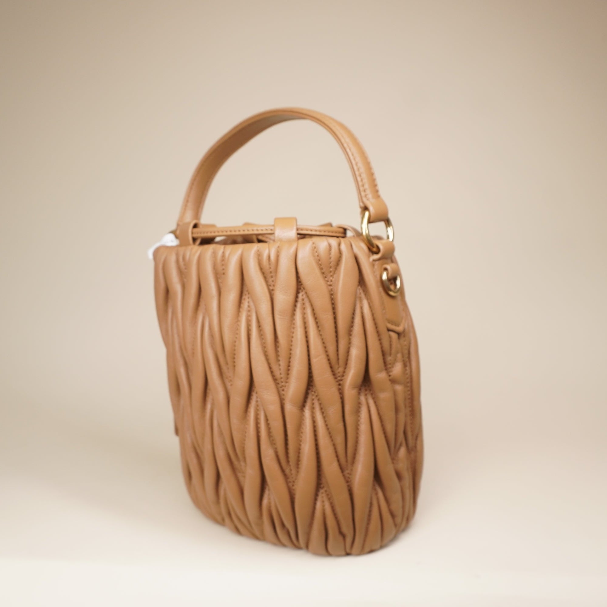 PRE-OWNED Brown Nappa Matelassé Leather Bucket Shoulder Bag