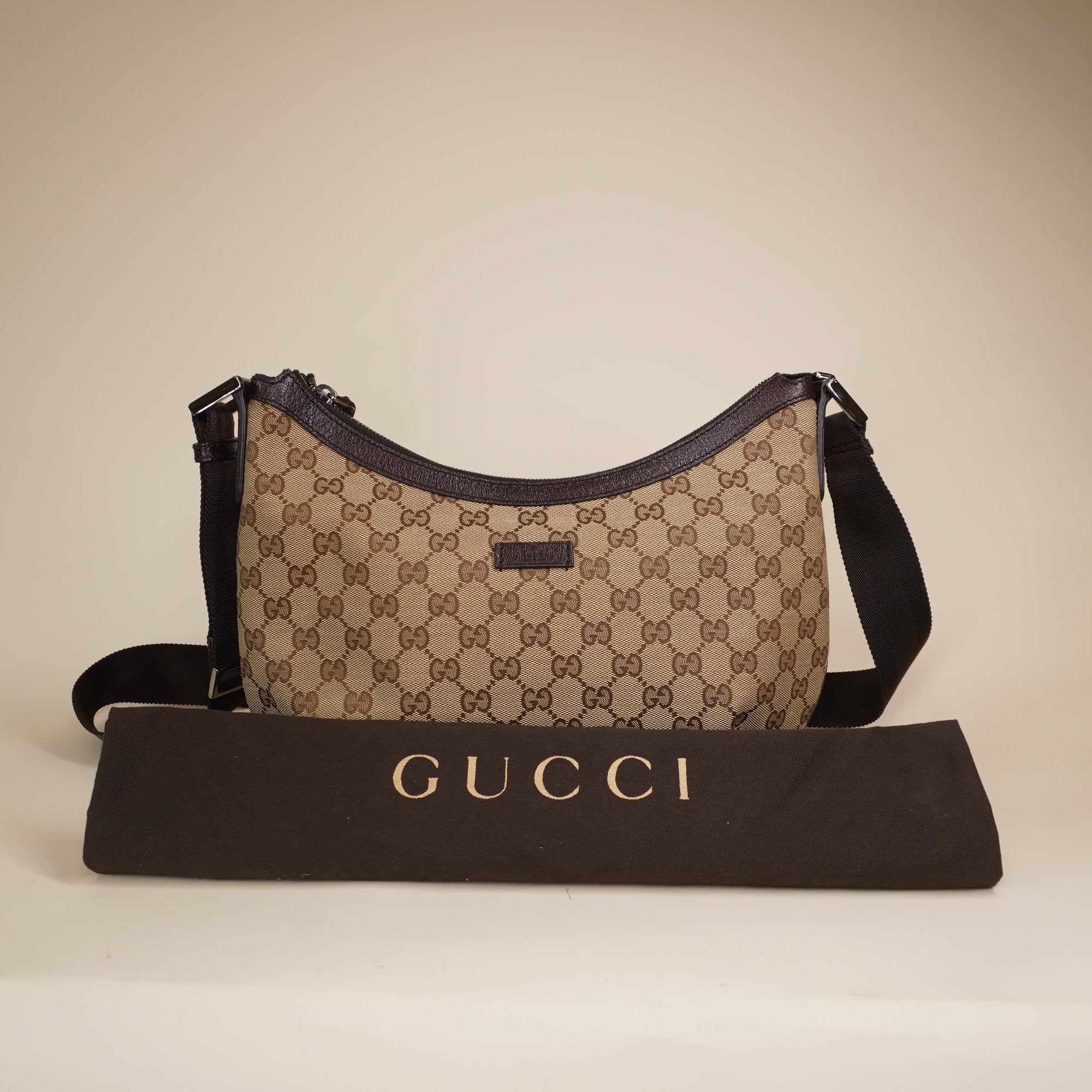 PRE-OWNED GG Half Moon Crossbody GG Canvas Medium Shoulder Bag