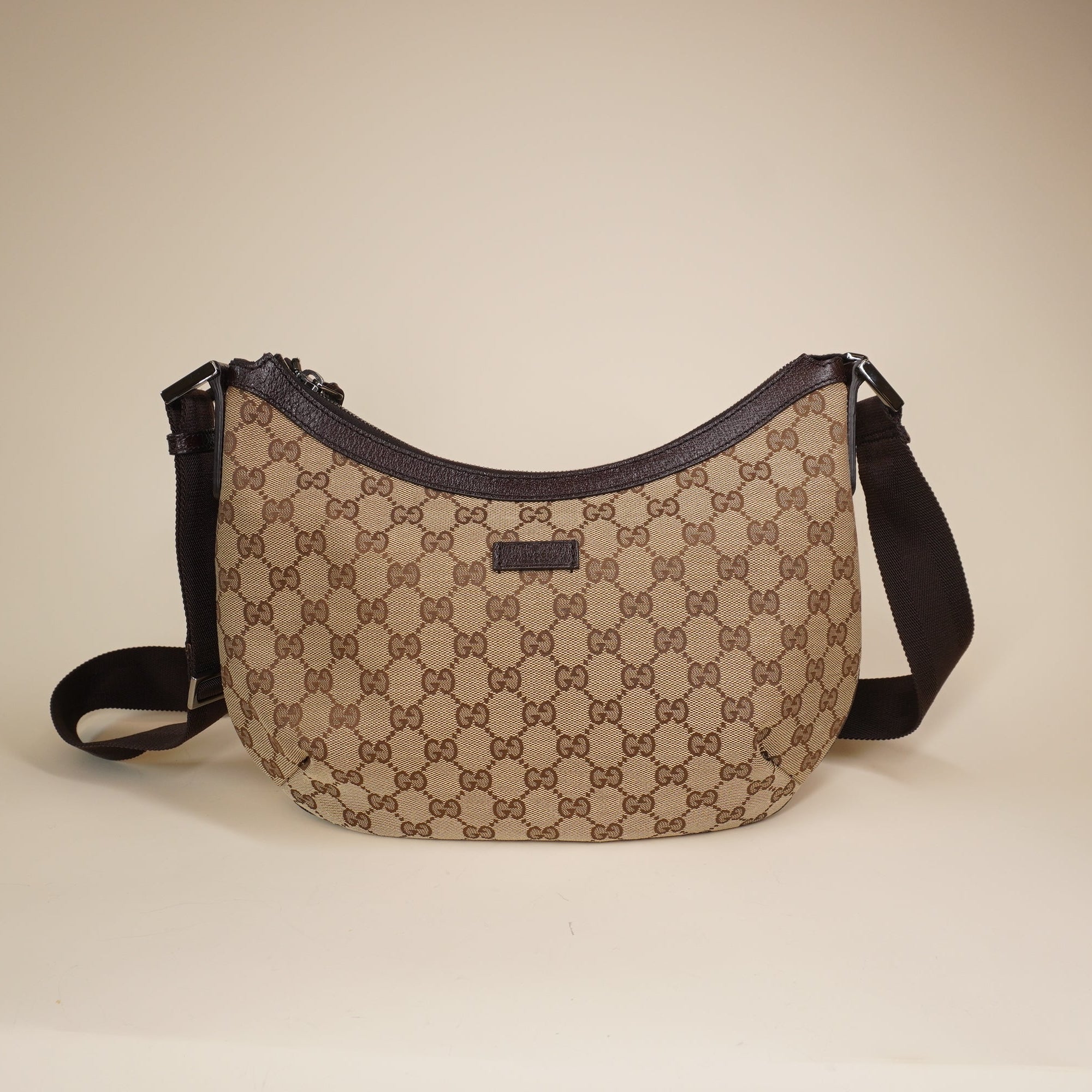 PRE-OWNED GG Half Moon Crossbody GG Canvas Medium Shoulder Bag