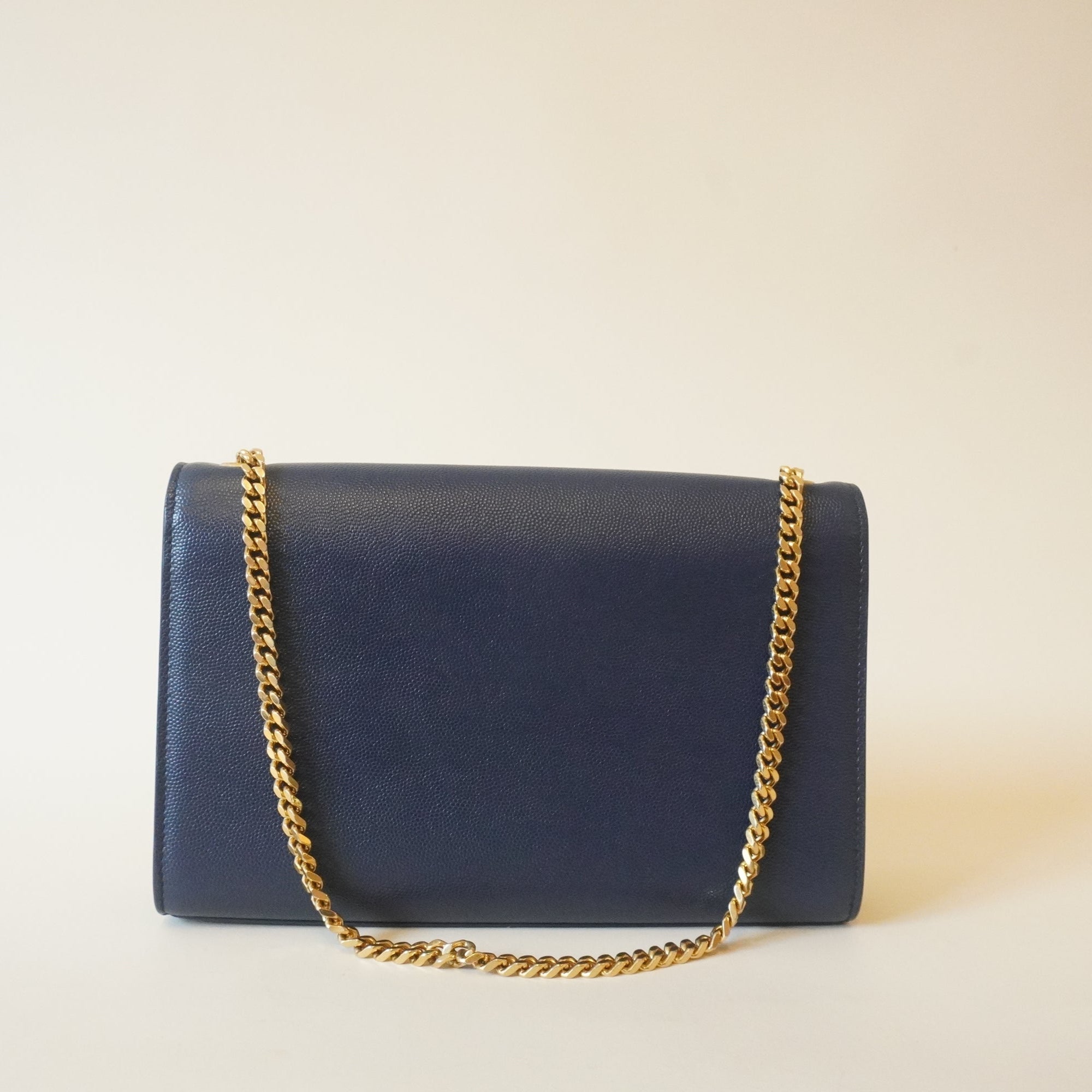 PRE-OWNED Grain De Poudre Medium Classic Monogram Kate Satchel Denim Blue Crossbody