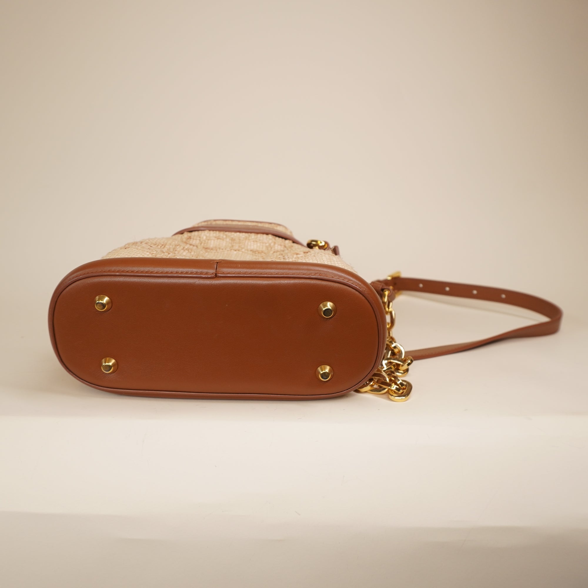 PRE-OWNED Raffia Calfskin Small C'est Dior Cannage Bucket Shoulder Bag