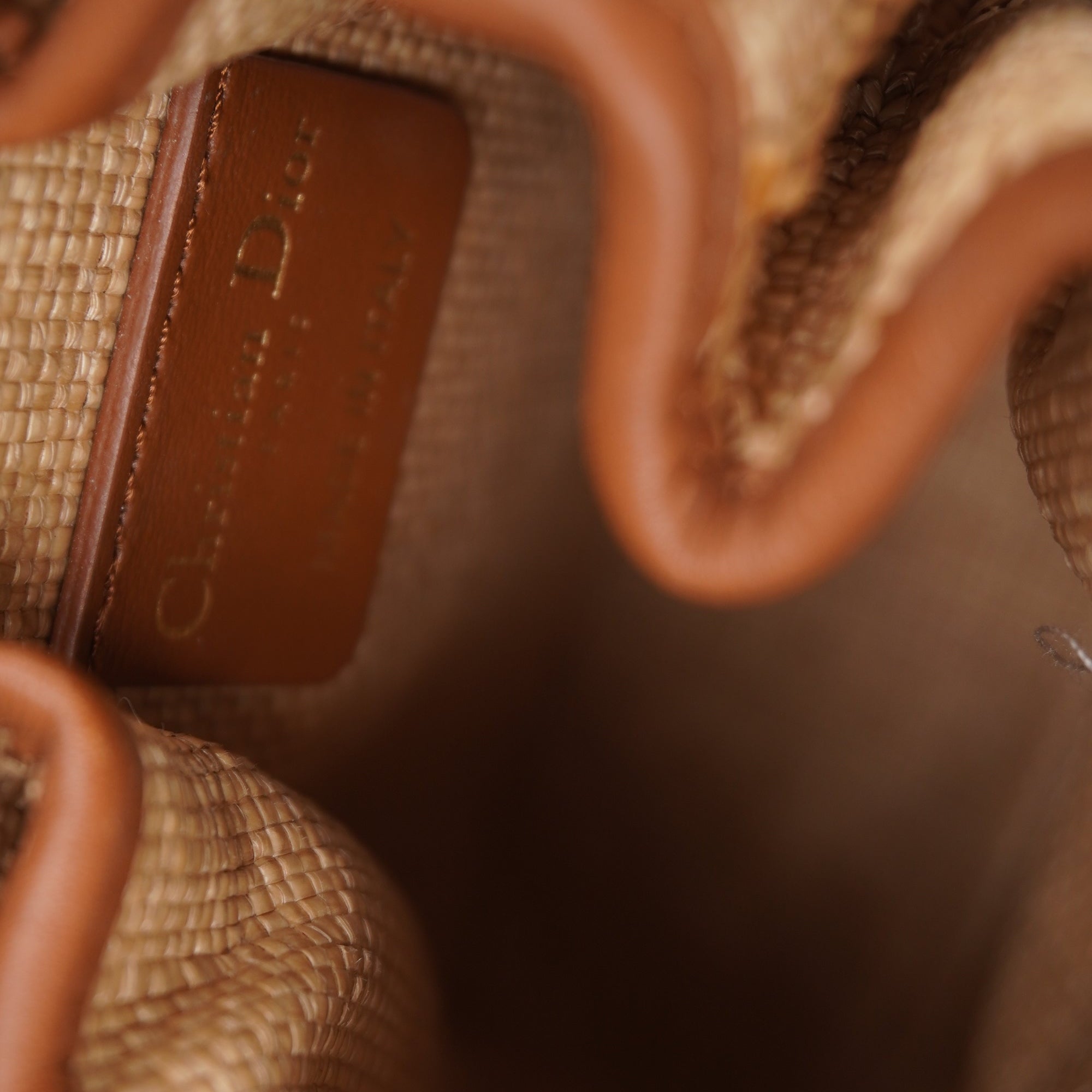 PRE-OWNED Raffia Calfskin Small C'est Dior Cannage Bucket Shoulder Bag