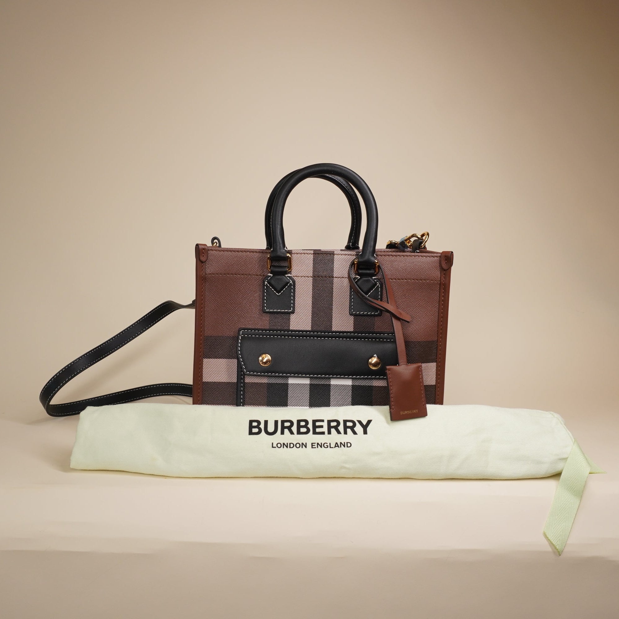 PRE-OWNED  Freya Canvas Check Tote Shoulder Bag