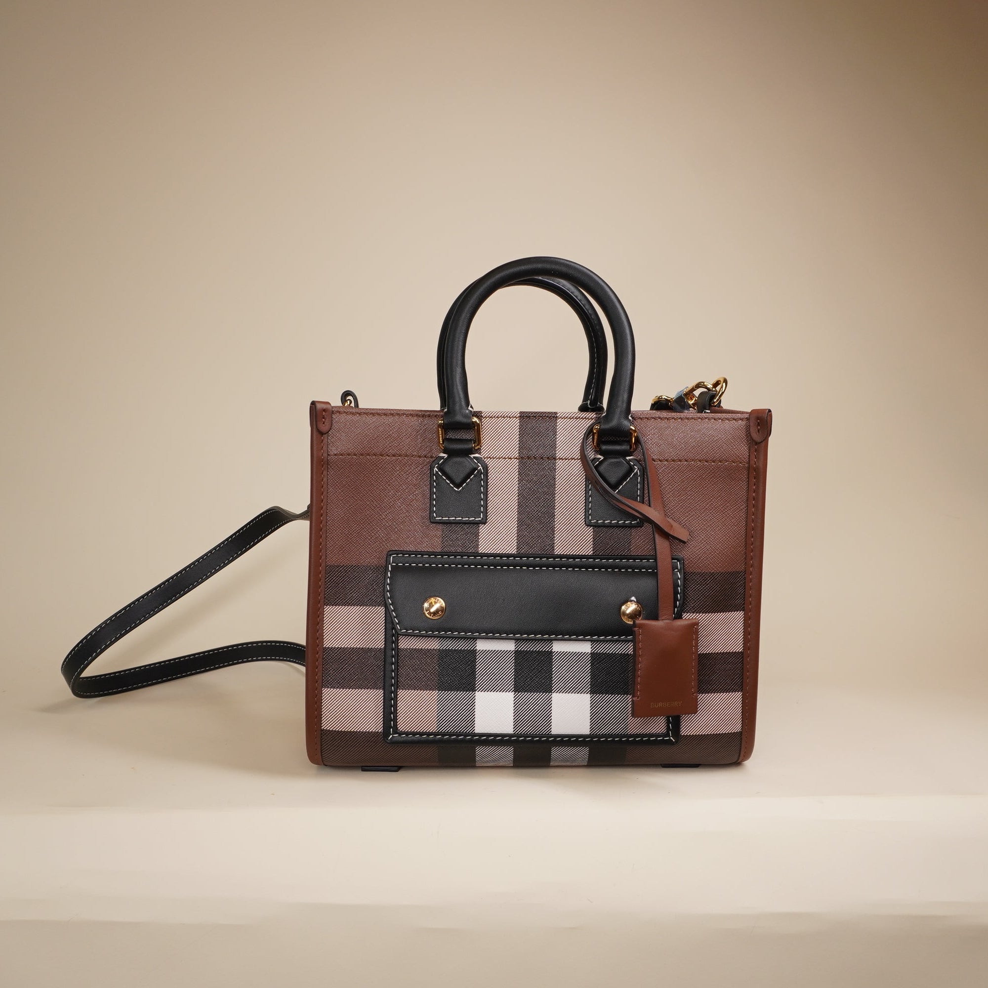 PRE-OWNED  Freya Canvas Check Tote Shoulder Bag