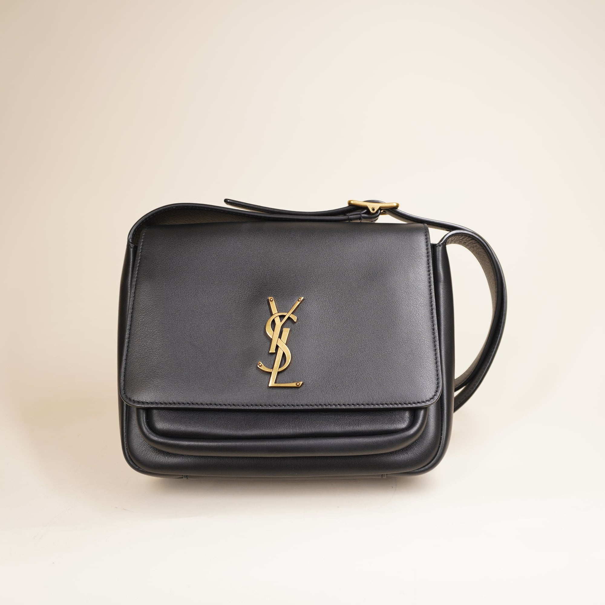 PRE-OWNED YSL Grained Calfskin Monogram Niki Satchel Black