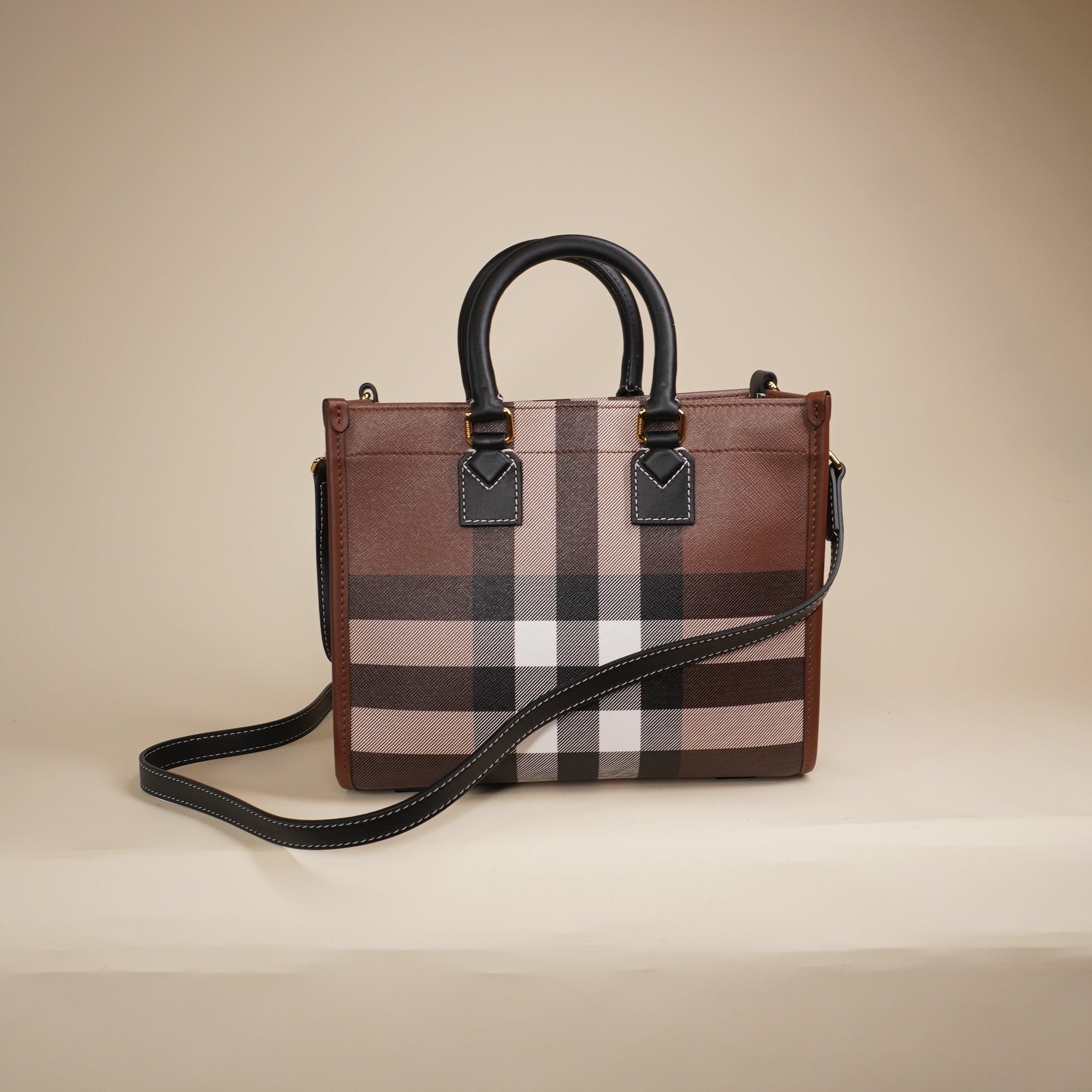 PRE-OWNED  Freya Canvas Check Tote Shoulder Bag