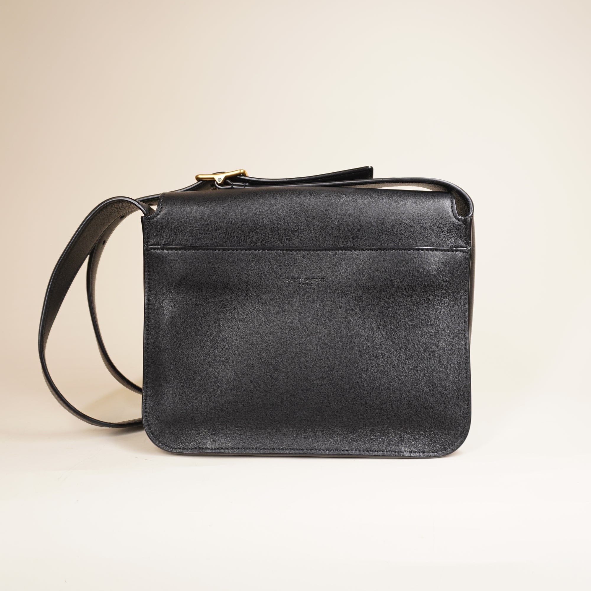 PRE-OWNED YSL Grained Calfskin Monogram Niki Satchel Black