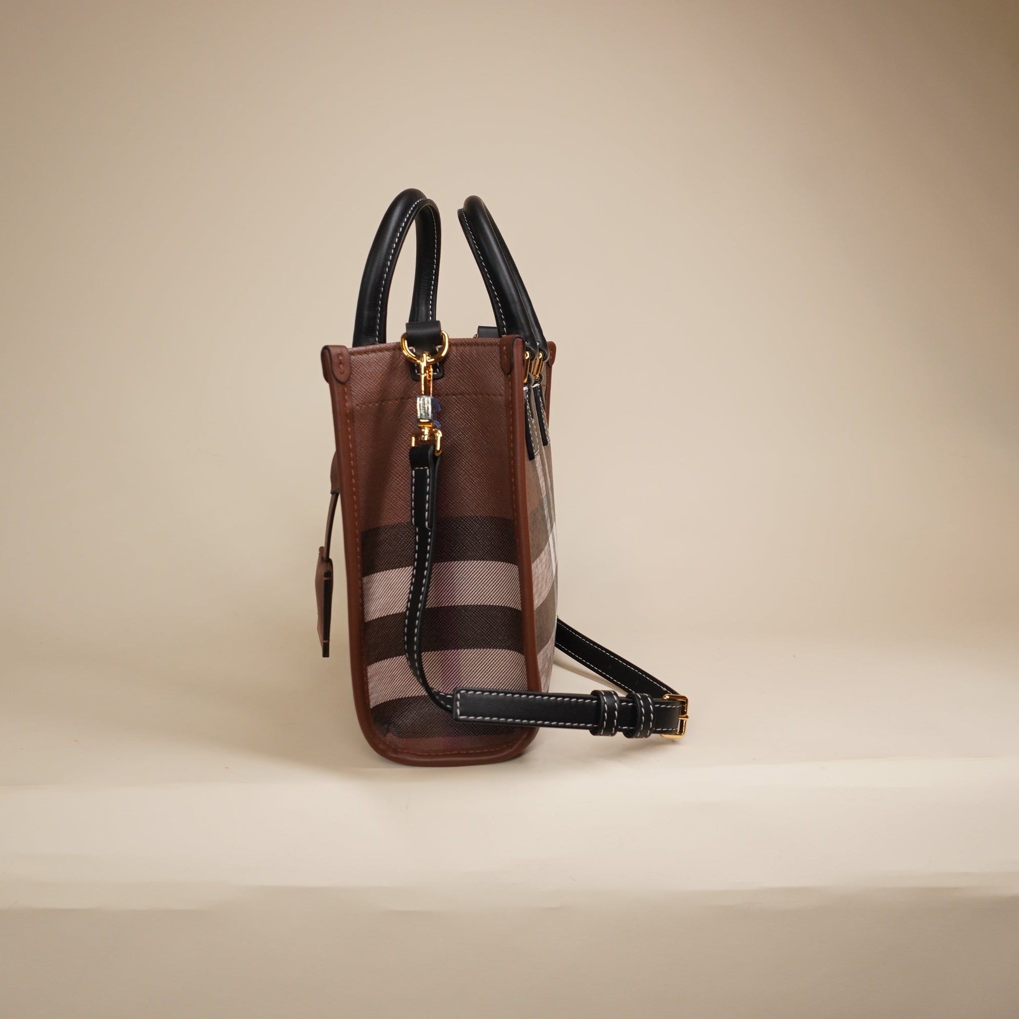 PRE-OWNED  Freya Canvas Check Tote Shoulder Bag