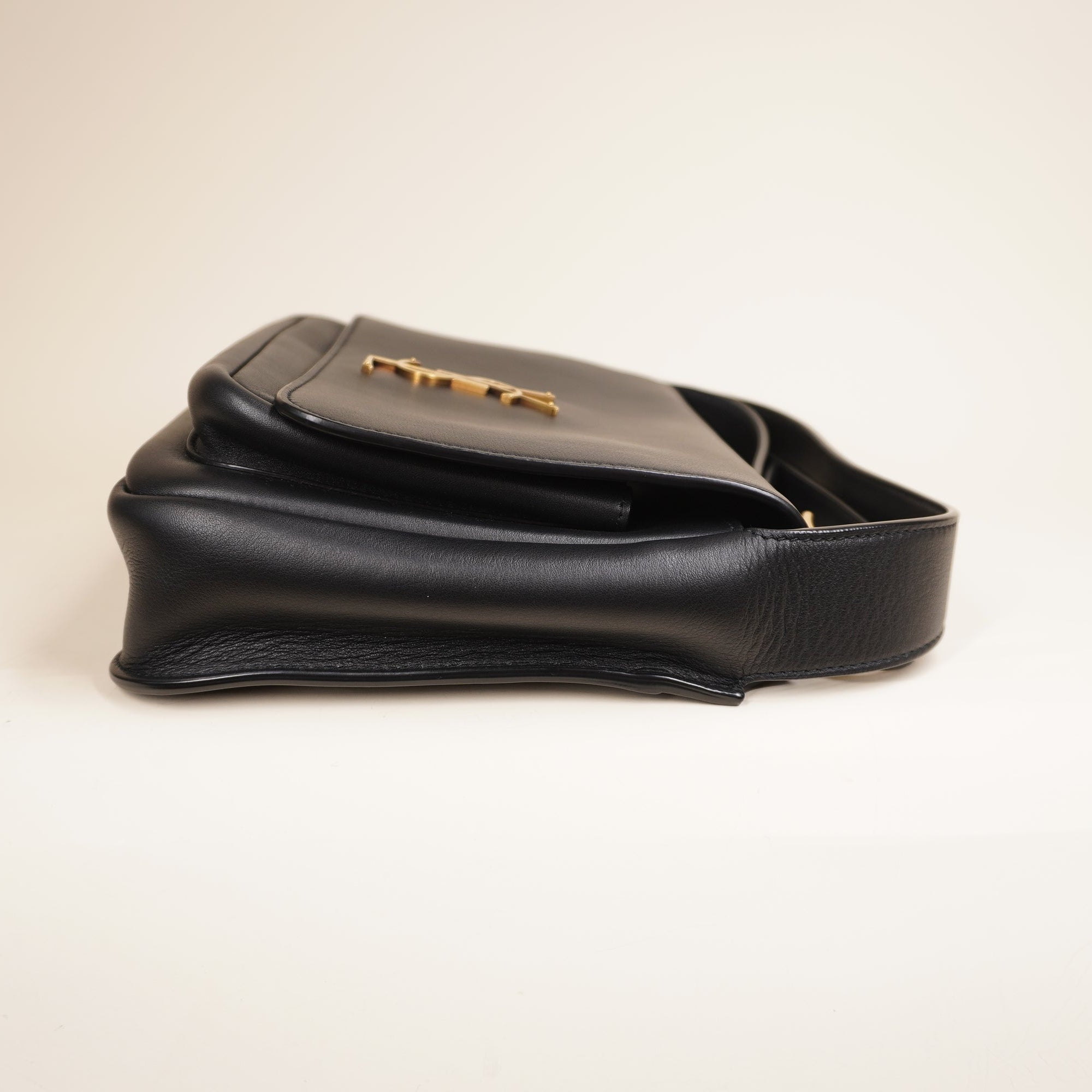 PRE-OWNED YSL Grained Calfskin Monogram Niki Satchel Black