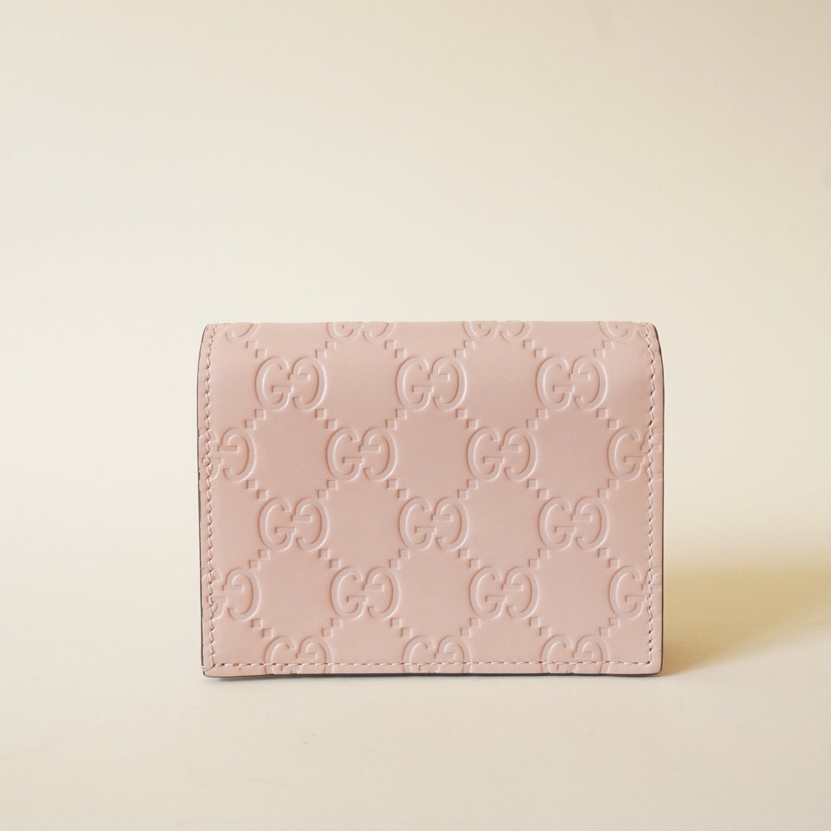 PRE-OWNED Guccissima Signature Crystal Cat Card Case Wallet Light Candy Pink